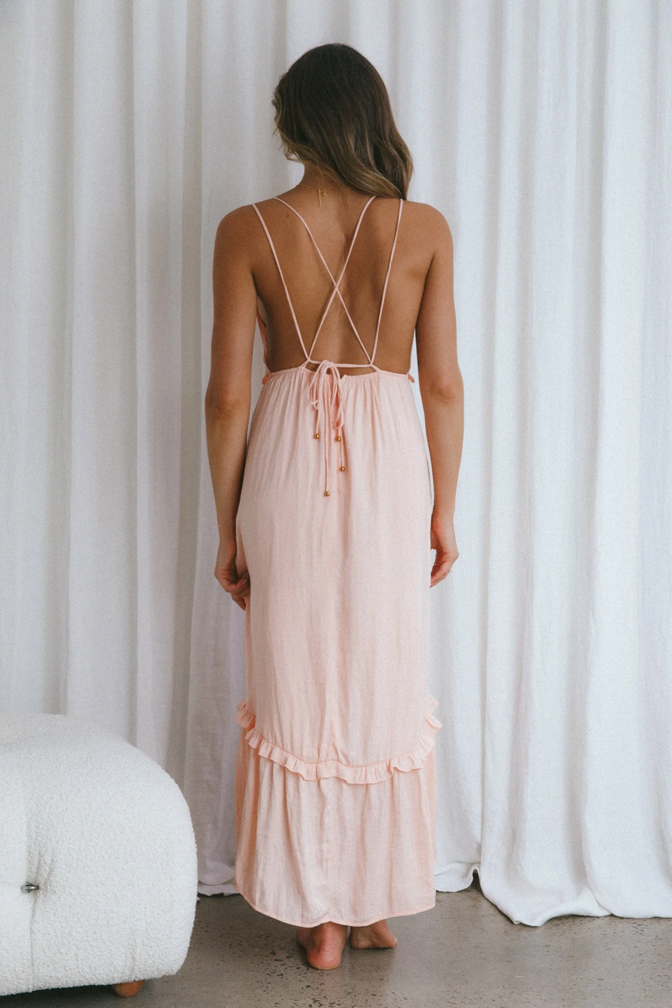 Providence Strappy Back Midi Dress Peach - Image 2