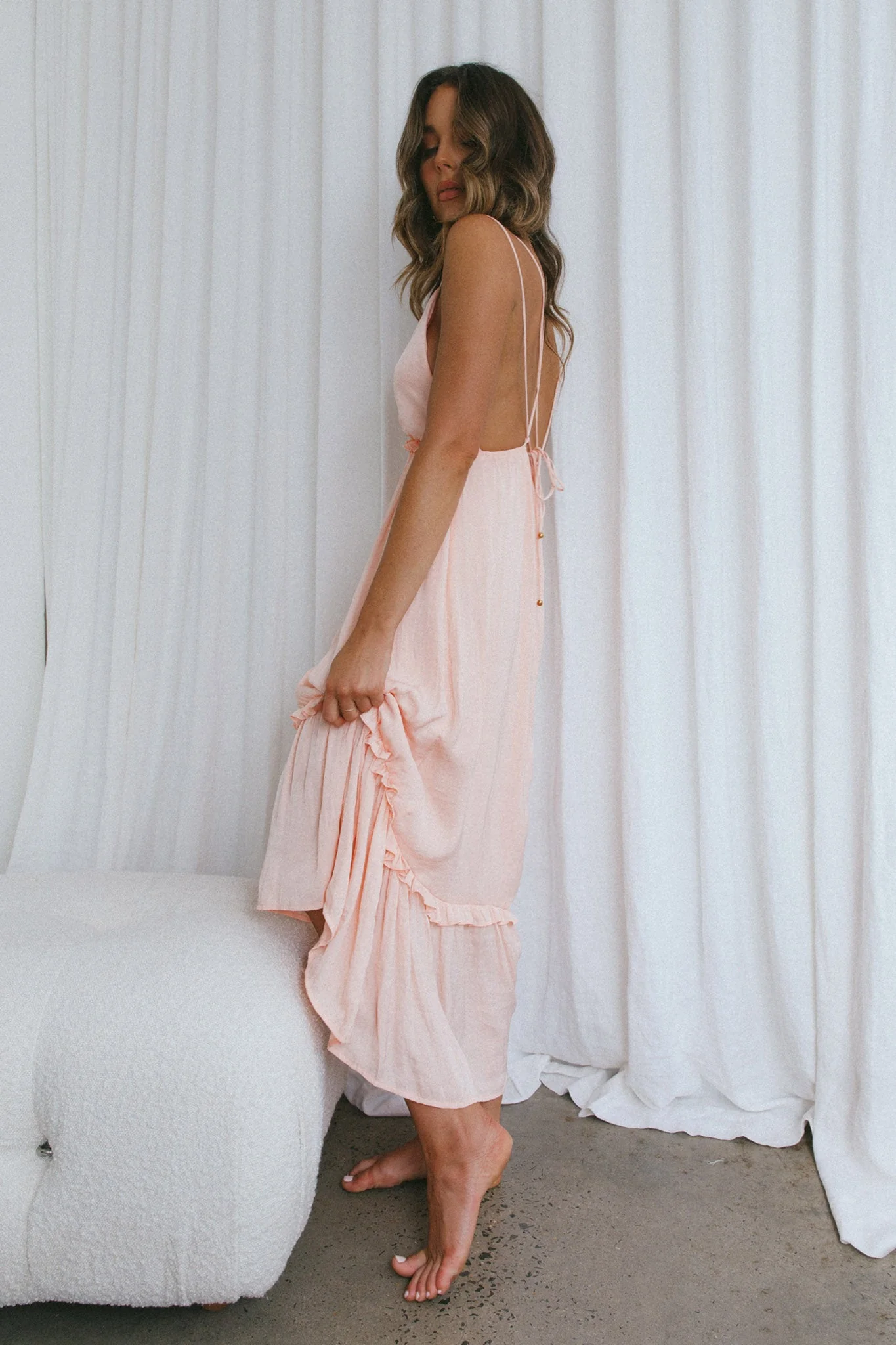 Providence Strappy Back Midi Dress Peach - Image 5