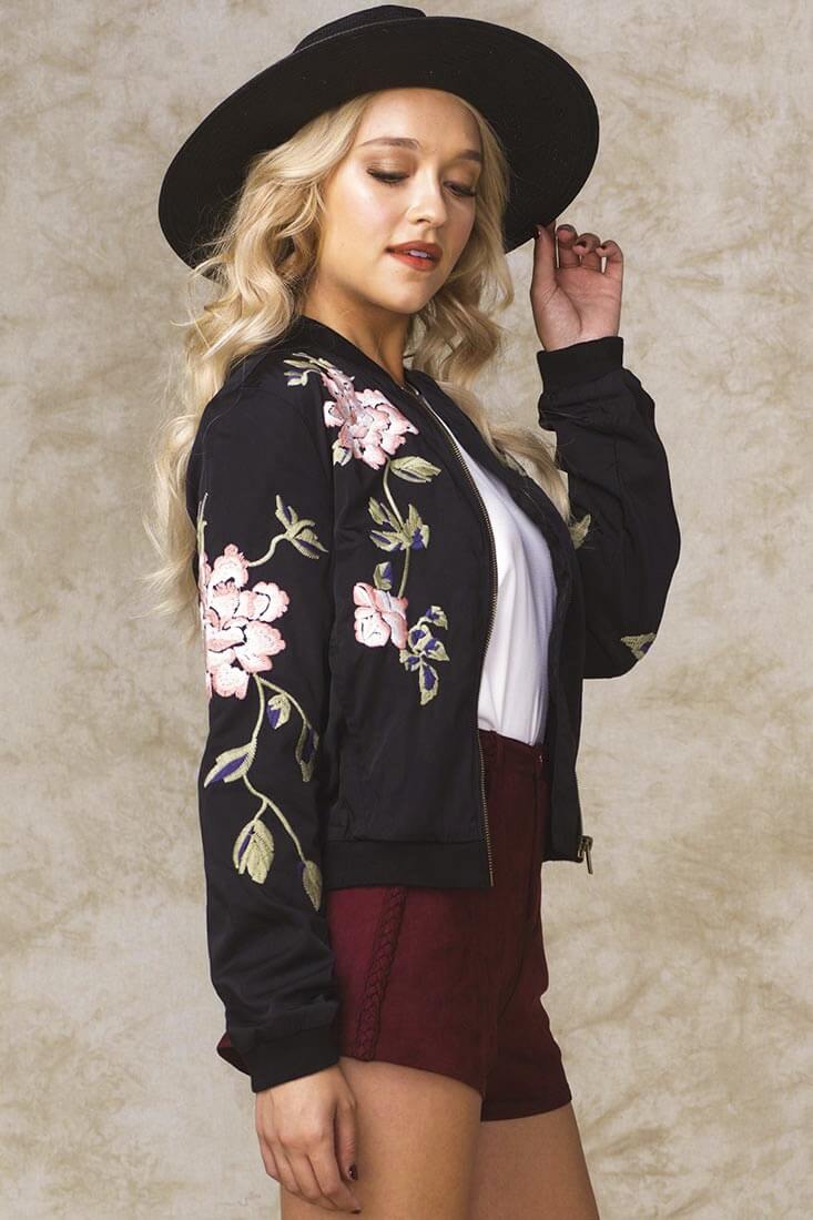 Rachel Floral Bomber Jacket Black - Image 3