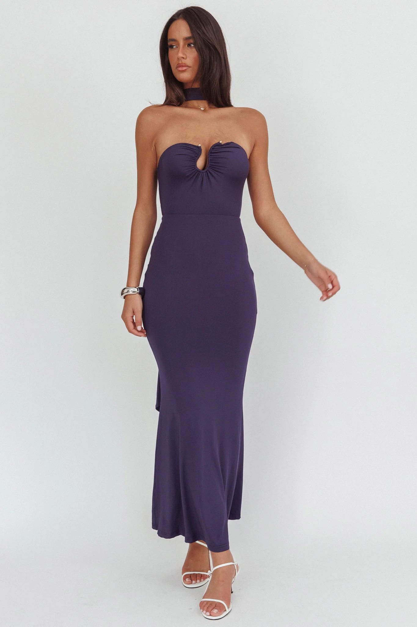 Raeva Strapless Scarf Maxi Dress Navy - Image 4