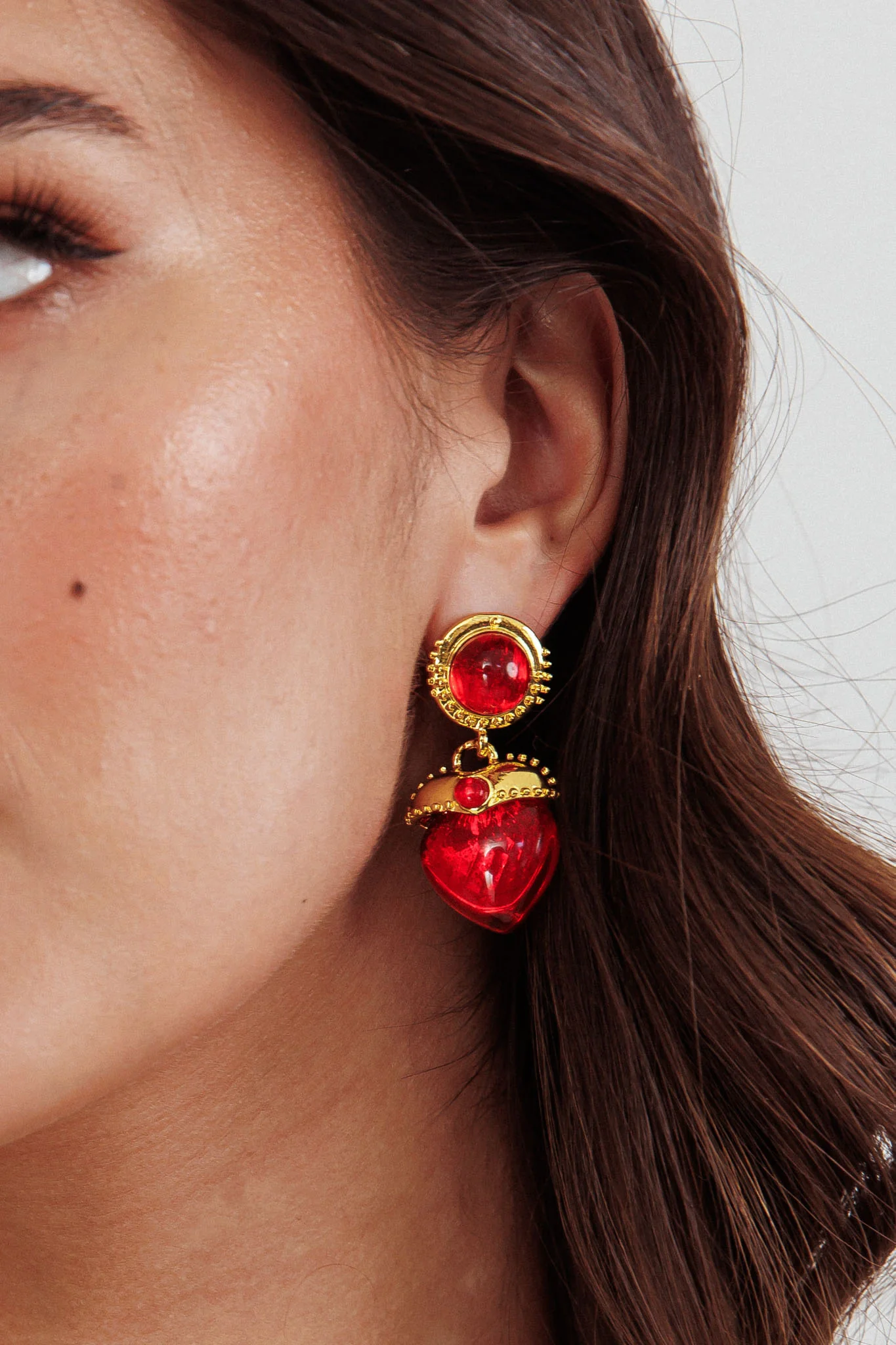 Raja Puffed Red Heart Earrings Gold - Image 3