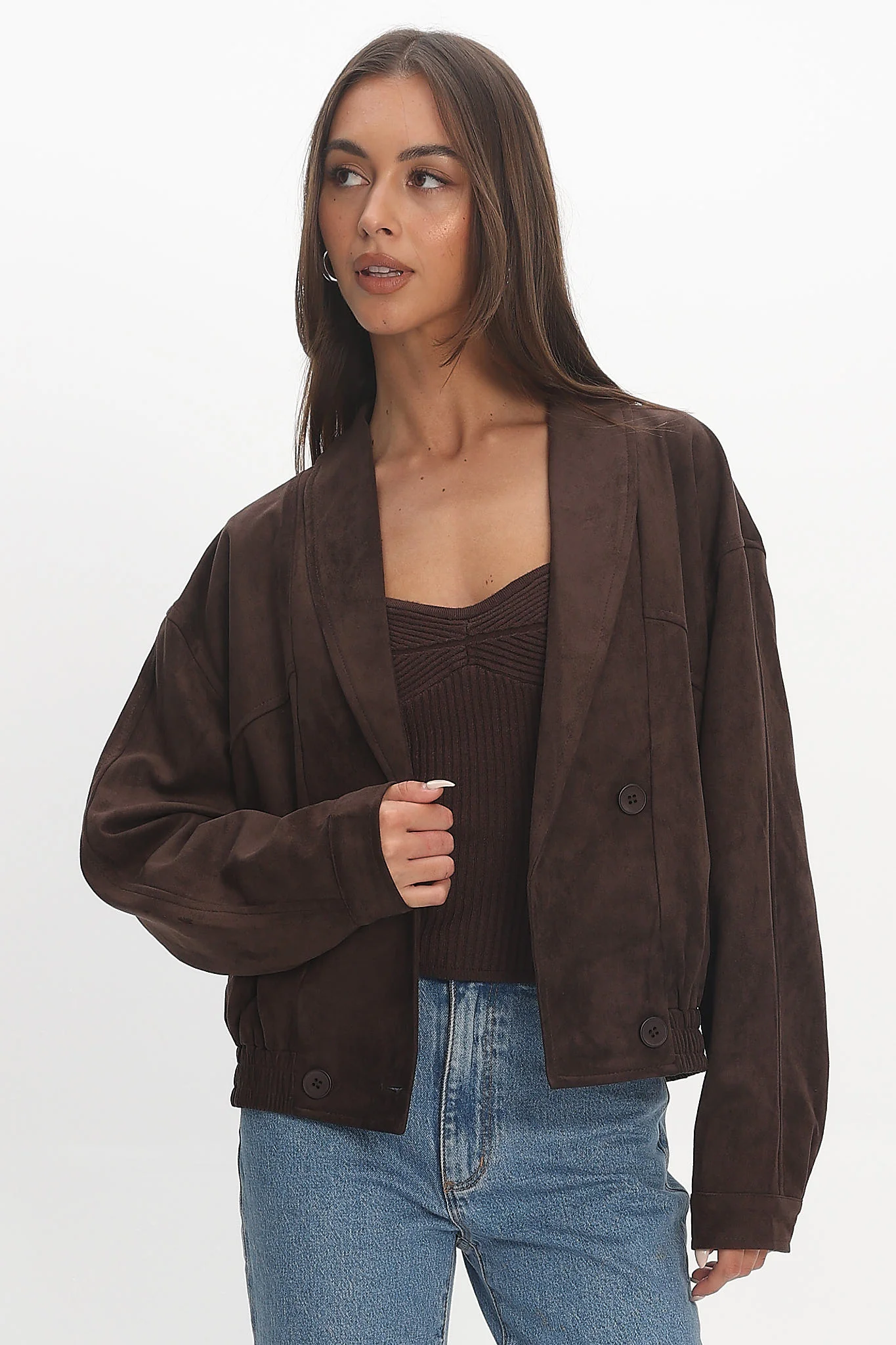 Rampage Faux Suede Blouson Jacket Chocolate - Image 6