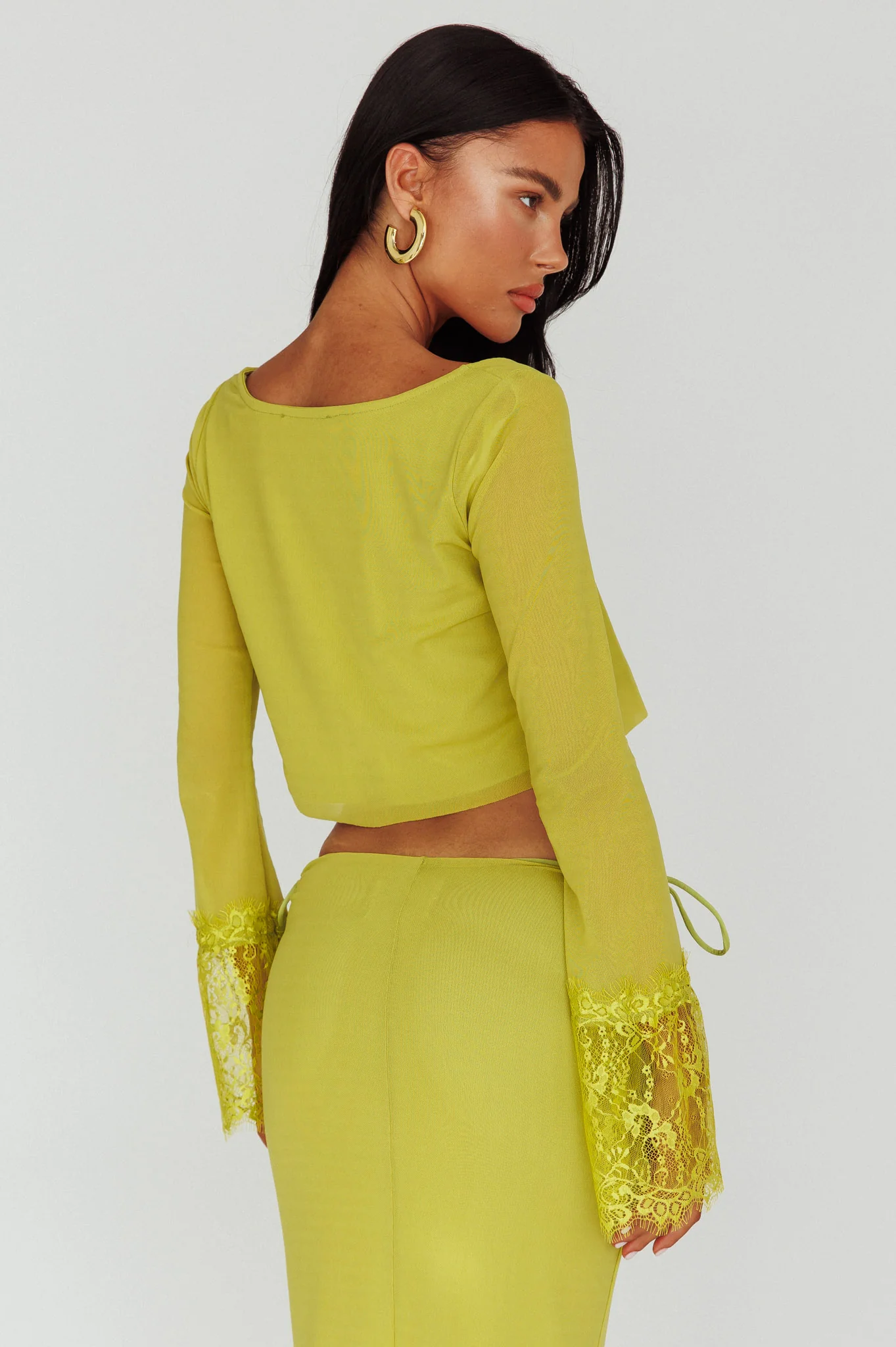 Rana Lace Cuff Long Sleeve Top Apple - Image 2
