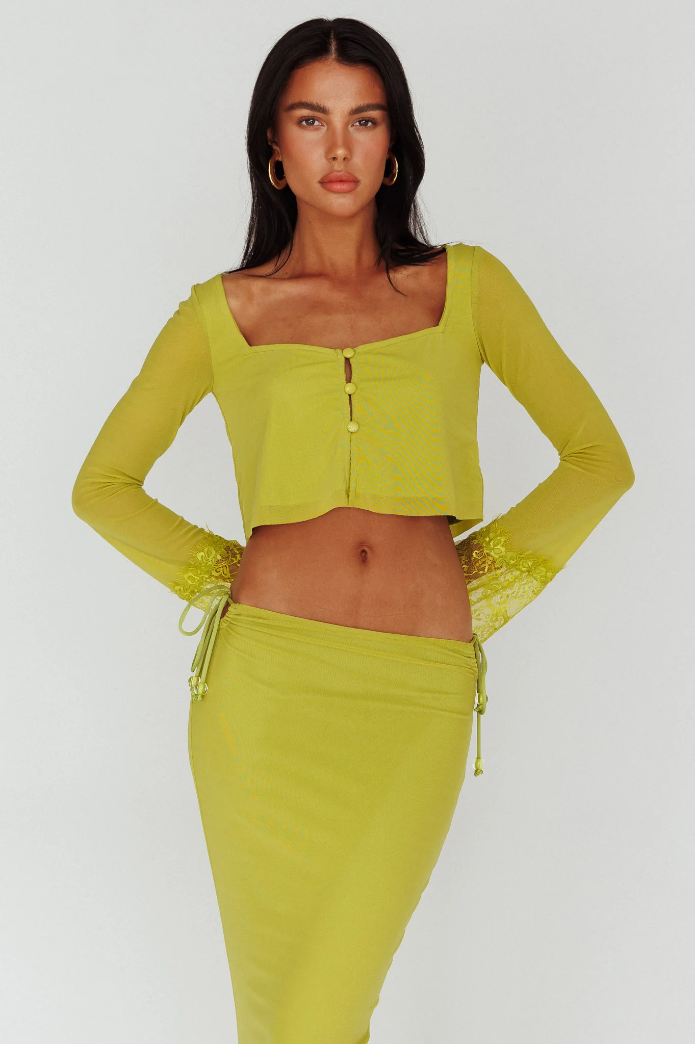 Rana Lace Cuff Long Sleeve Top Apple - Image 4