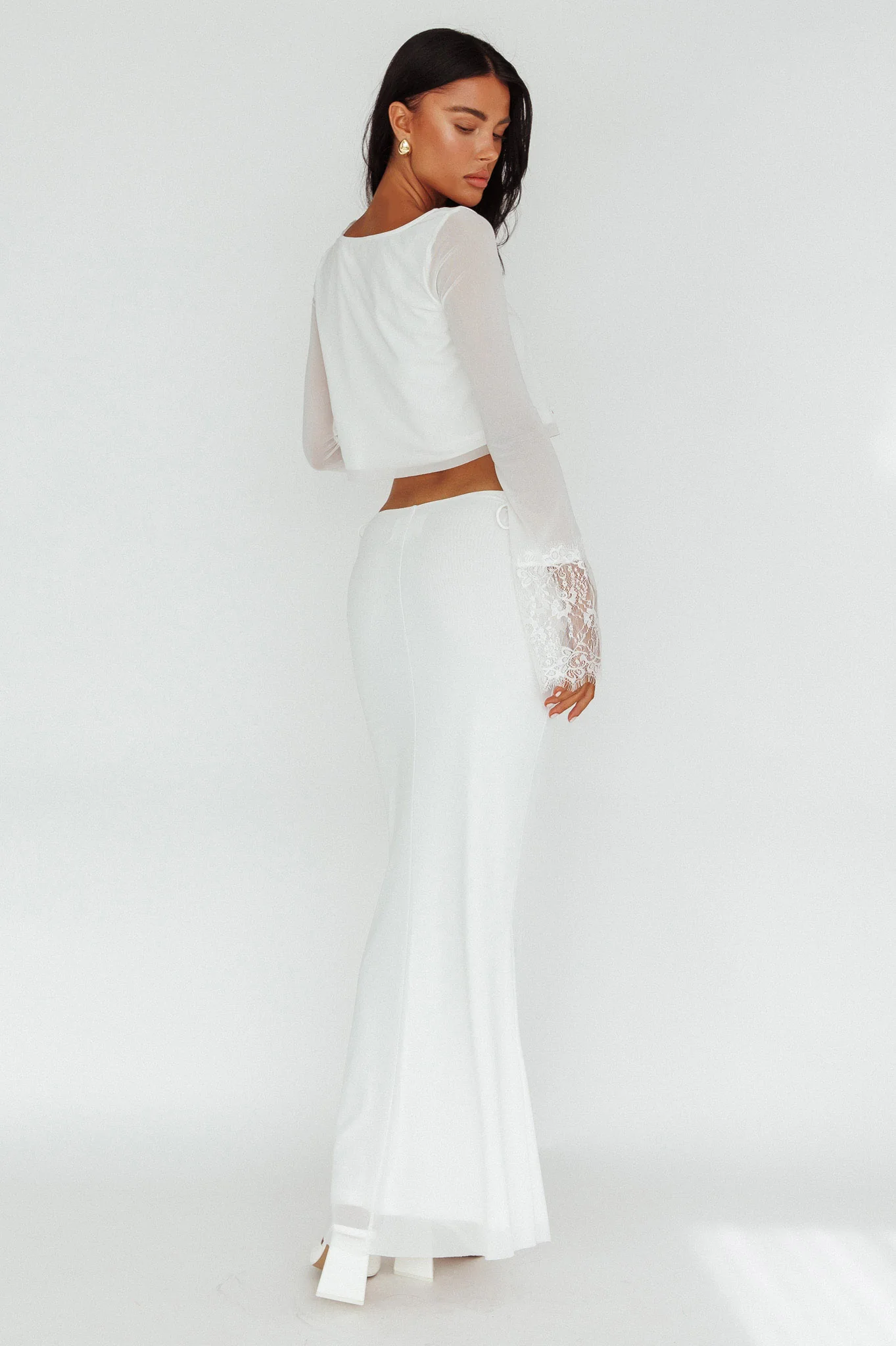 Rana String Tie Side Midi Skirt Cream - Image 2