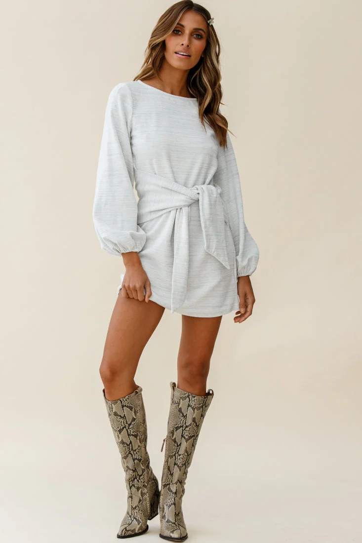 Rapt Waist Tie Bishop Sleeve Knit Dress Steel Grey - Image 5