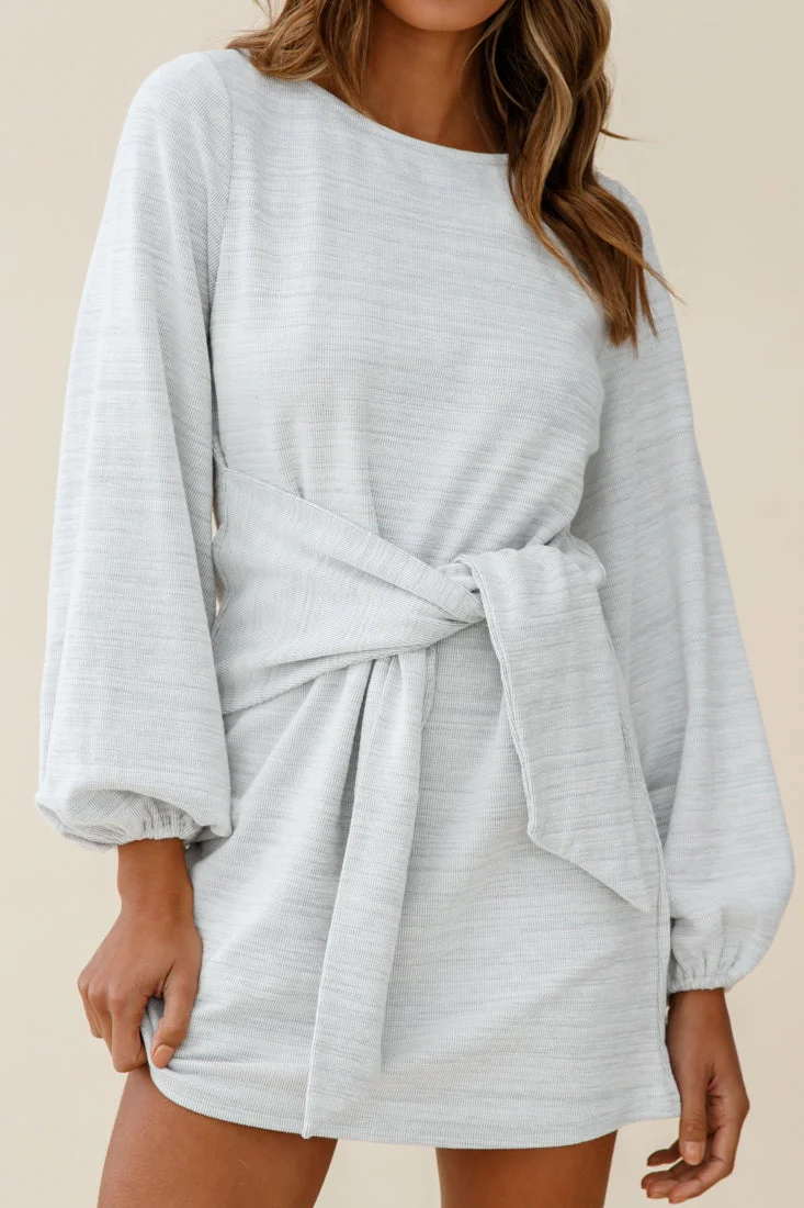 Rapt Waist Tie Bishop Sleeve Knit Dress Steel Grey - Image 7