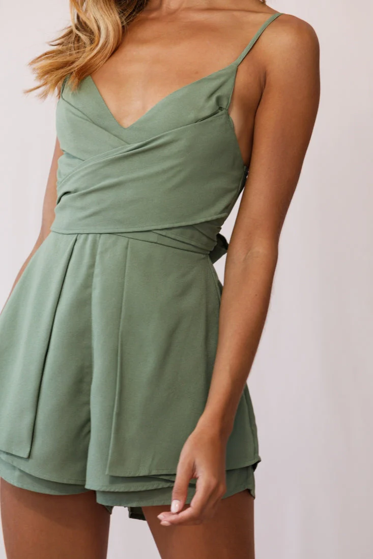 Rapture Waist Tie Romper Olive - Image 4