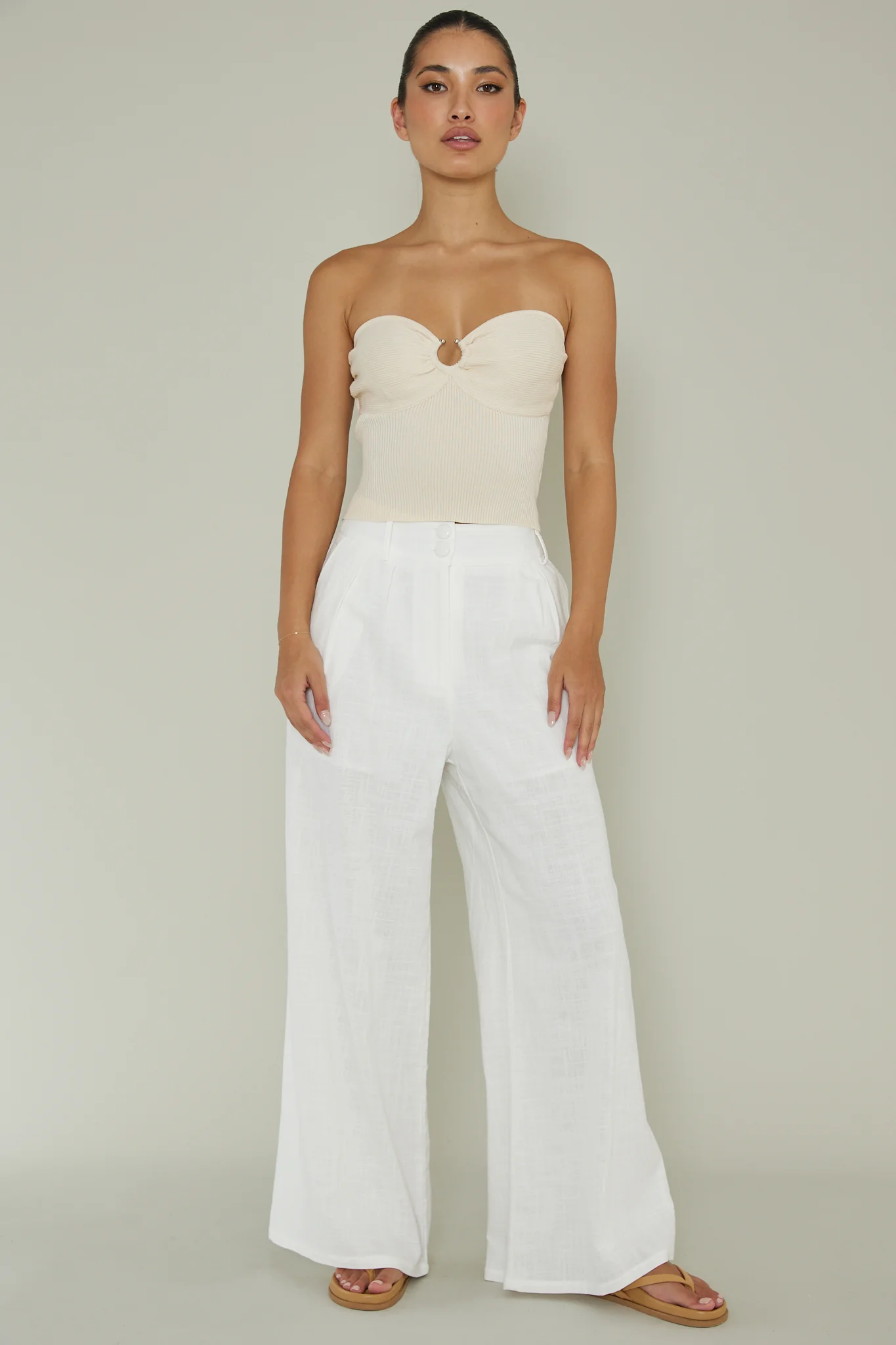 Real Talk Sweetheart Neckline Top Cream - Image 3