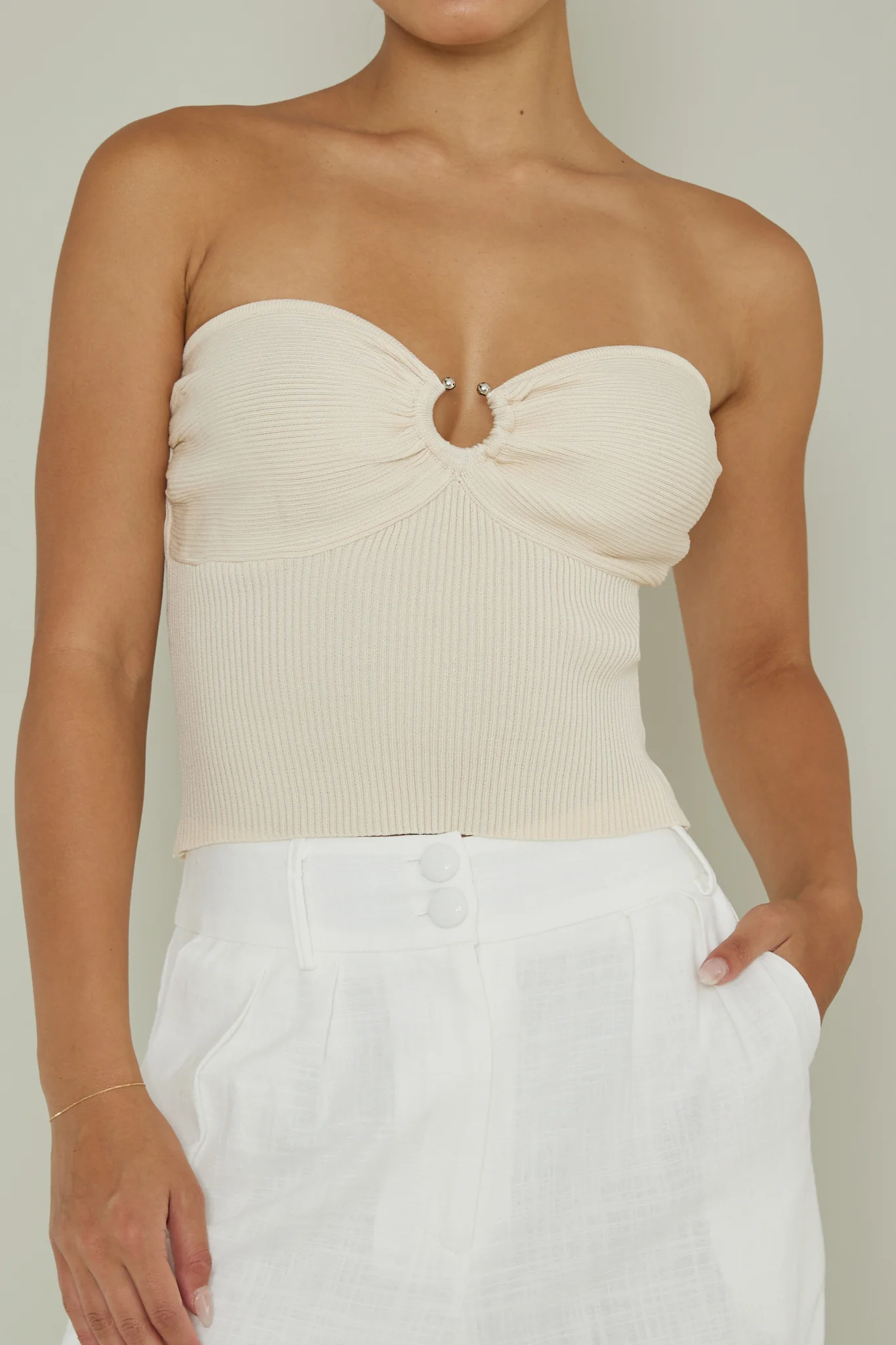 Real Talk Sweetheart Neckline Top Cream - Image 4
