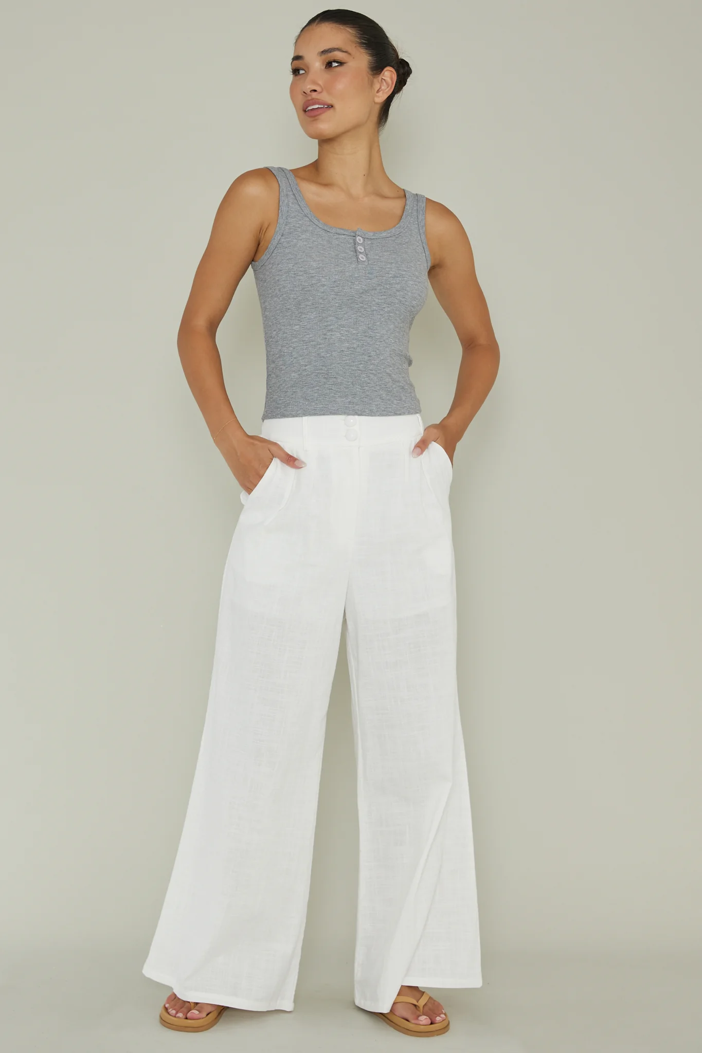 Recess Thick Strap Ribbed Top Grey - Image 3