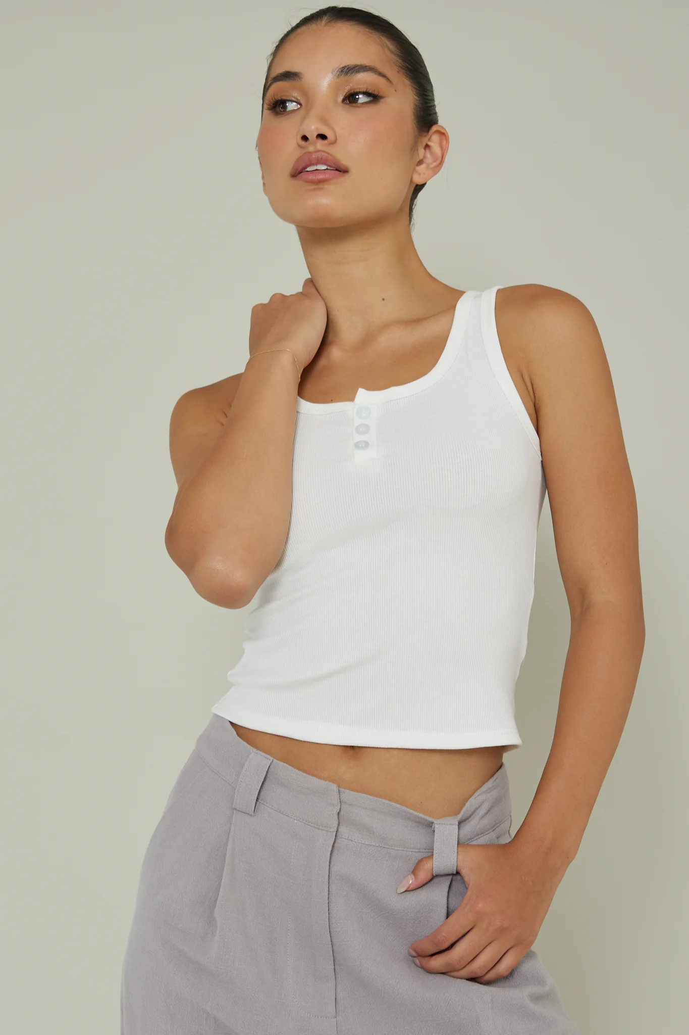 Recess Thick Strap Ribbed Top White - Image 5