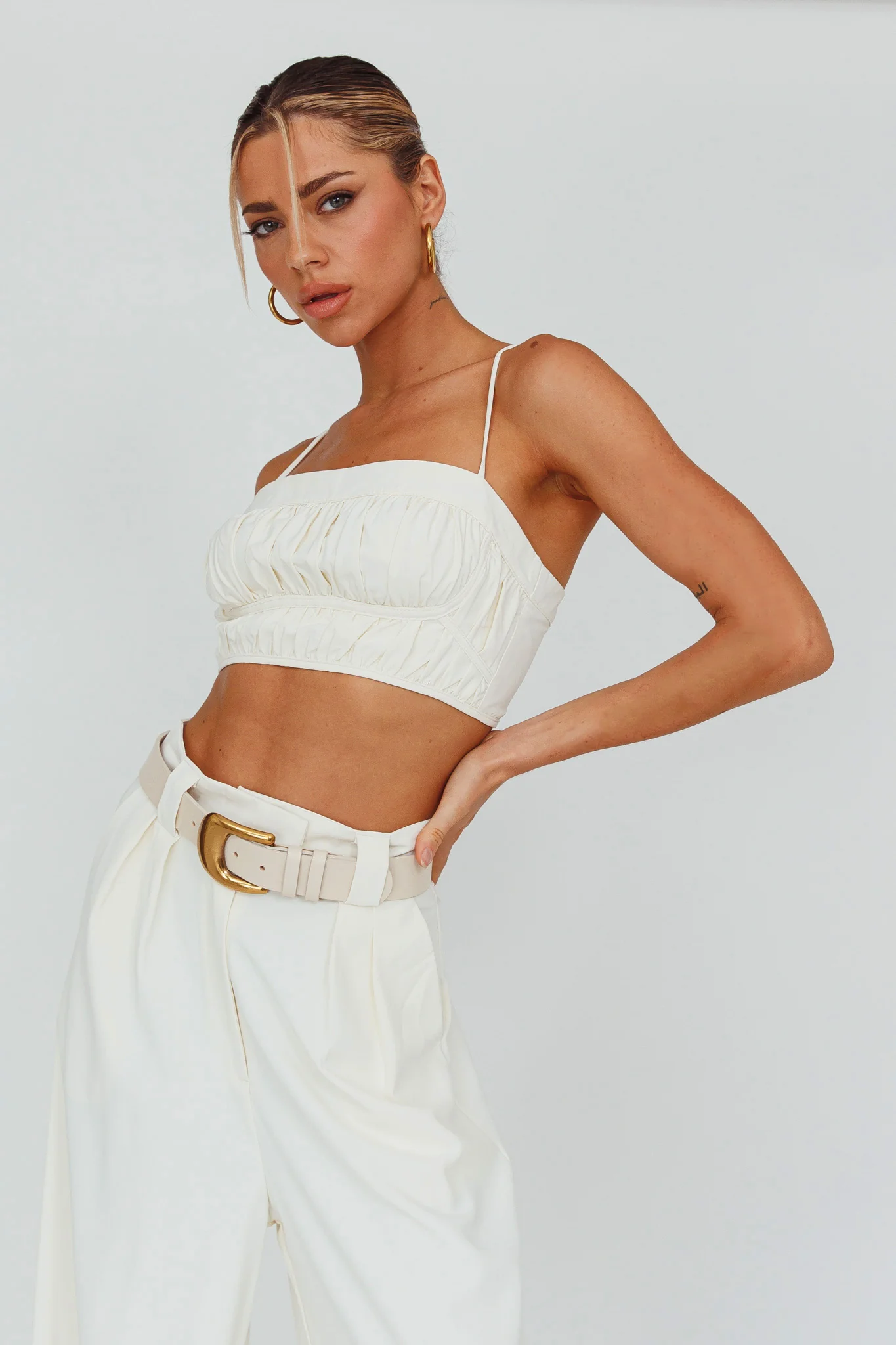Regal Ruched Cami Crop Top Cream - Image 5