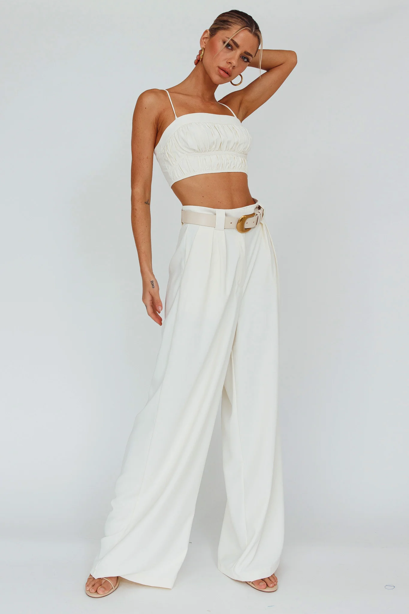 Regal Wide-Leg Mid Rise Pants Cream - Image 3