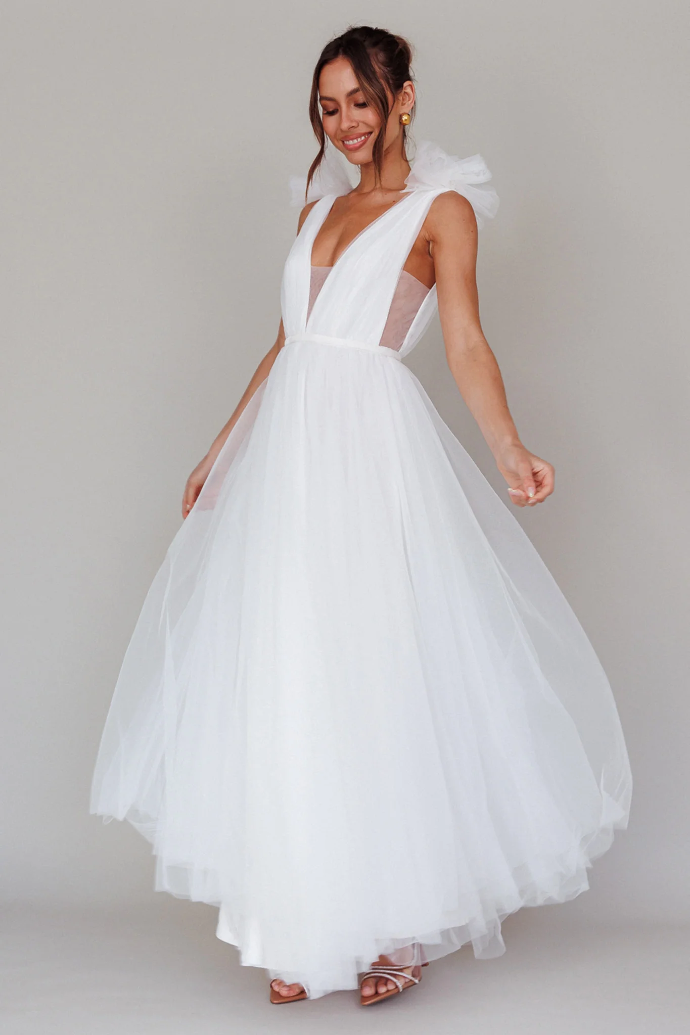 Regine Mesh Overlay Maxi Dress White - Image 4