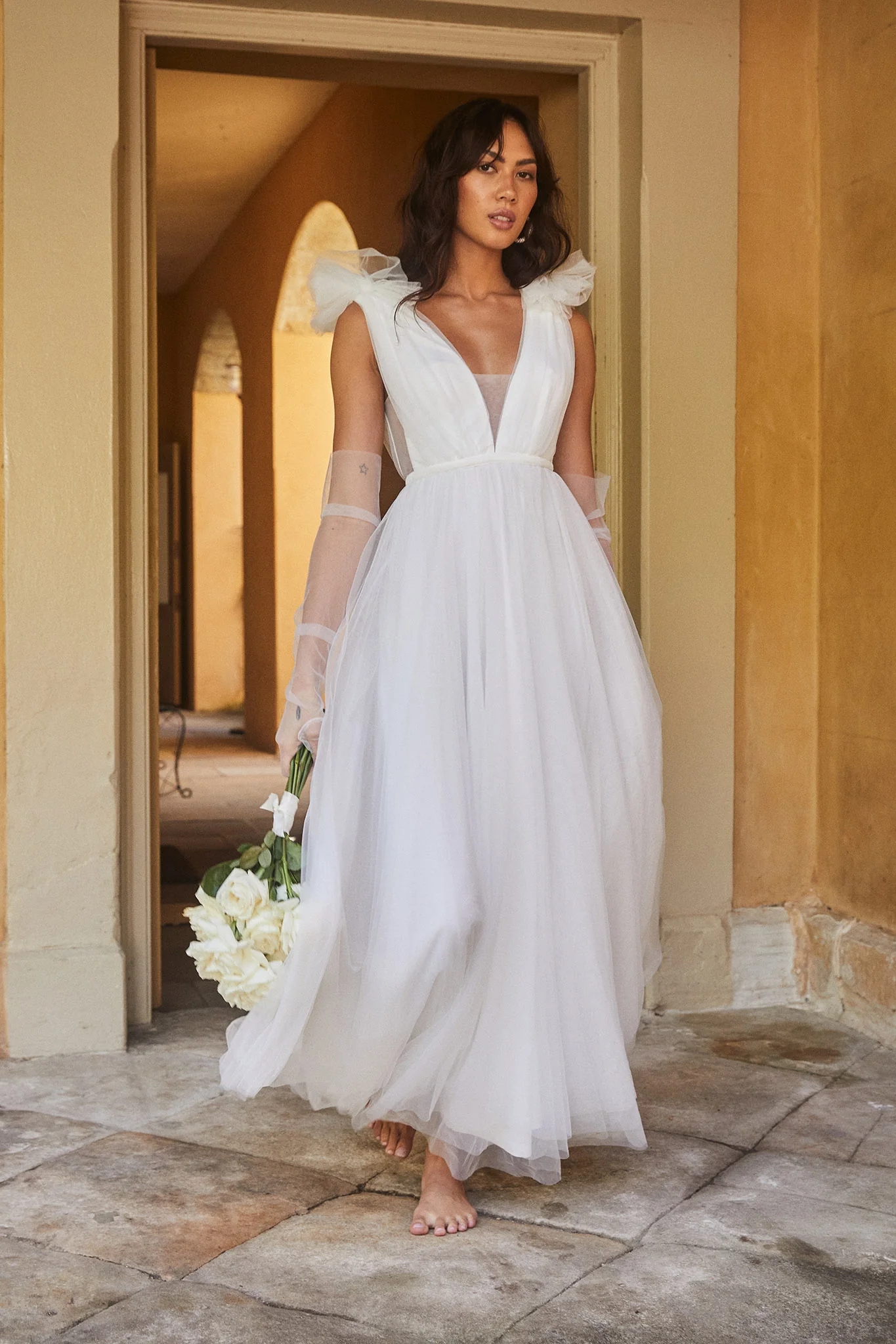 Regine Mesh Overlay Maxi Dress White - Image 9