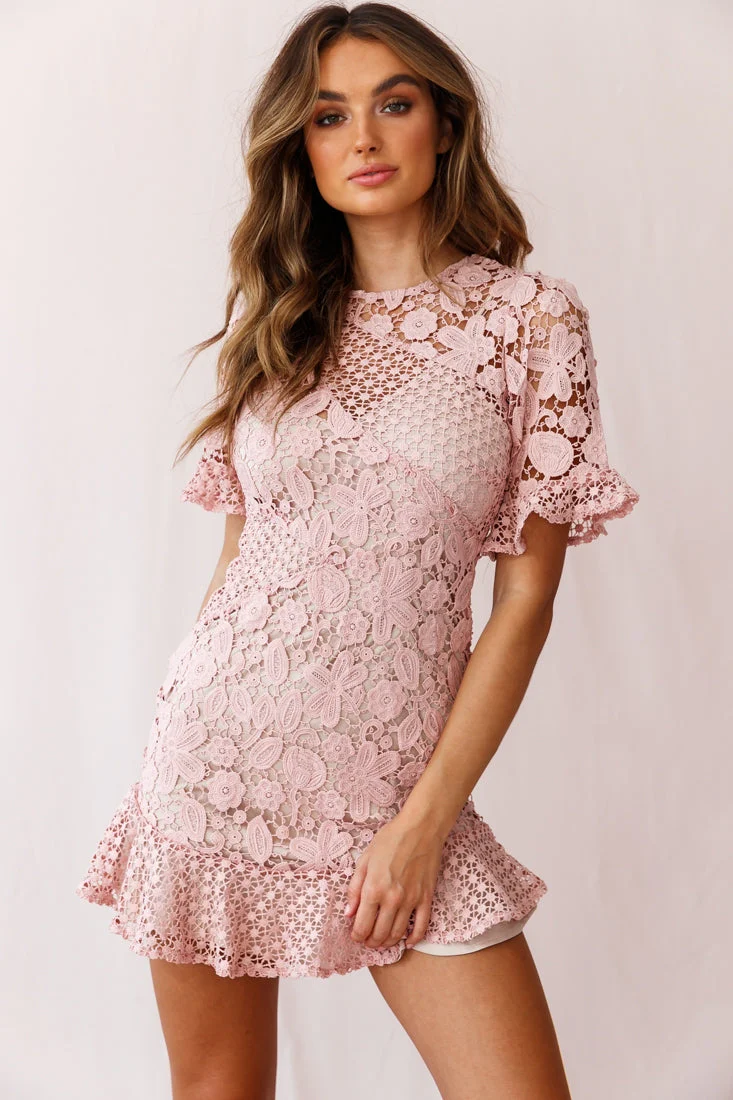 Reinhart Short Sleeve Crochet Lace Dress Blush - Image 2