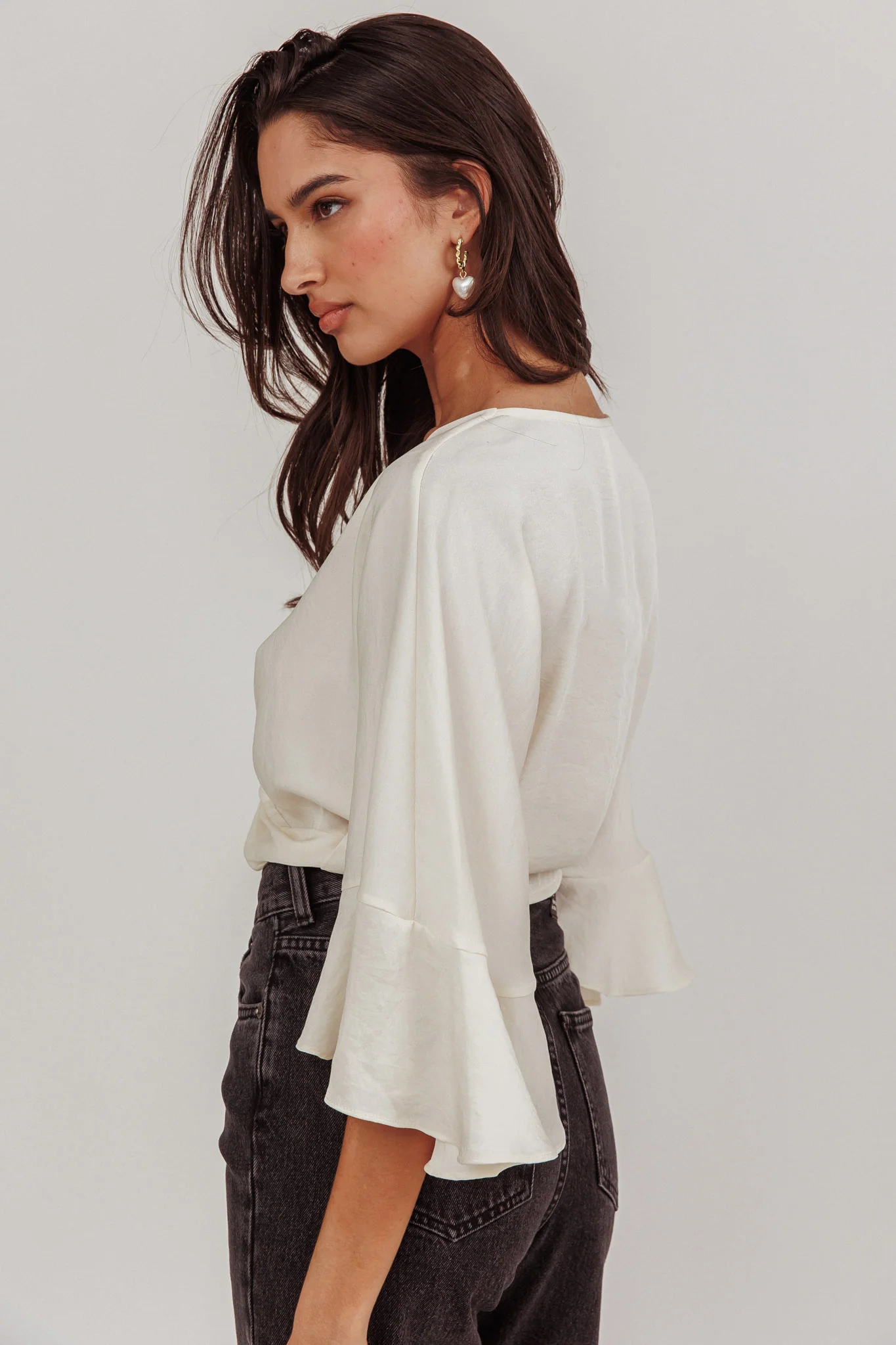 Rejoice Flounce Sleeve Knot Top Ivory - Image 2