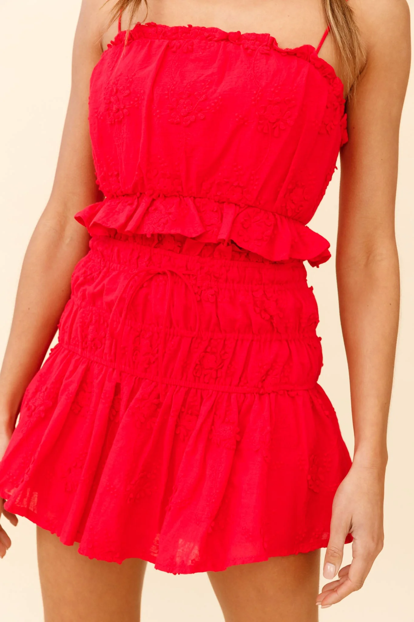 Remember Me Flounce Hem Drawstring Skirt Red - Image 4