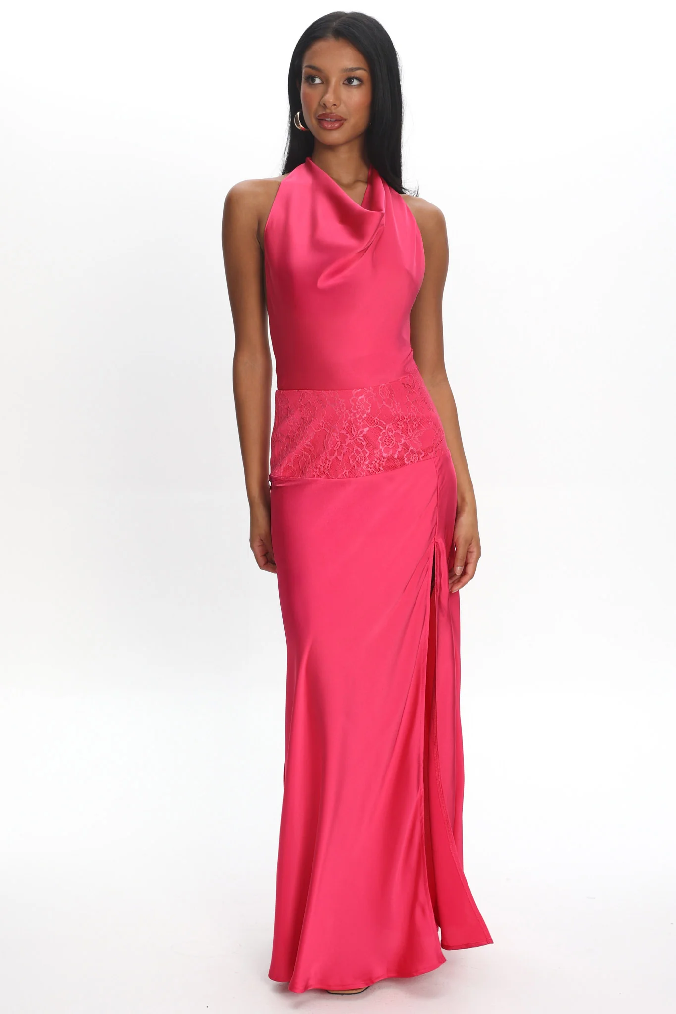 Renara Lace Waist Halter Maxi Dress Pink - Image 5
