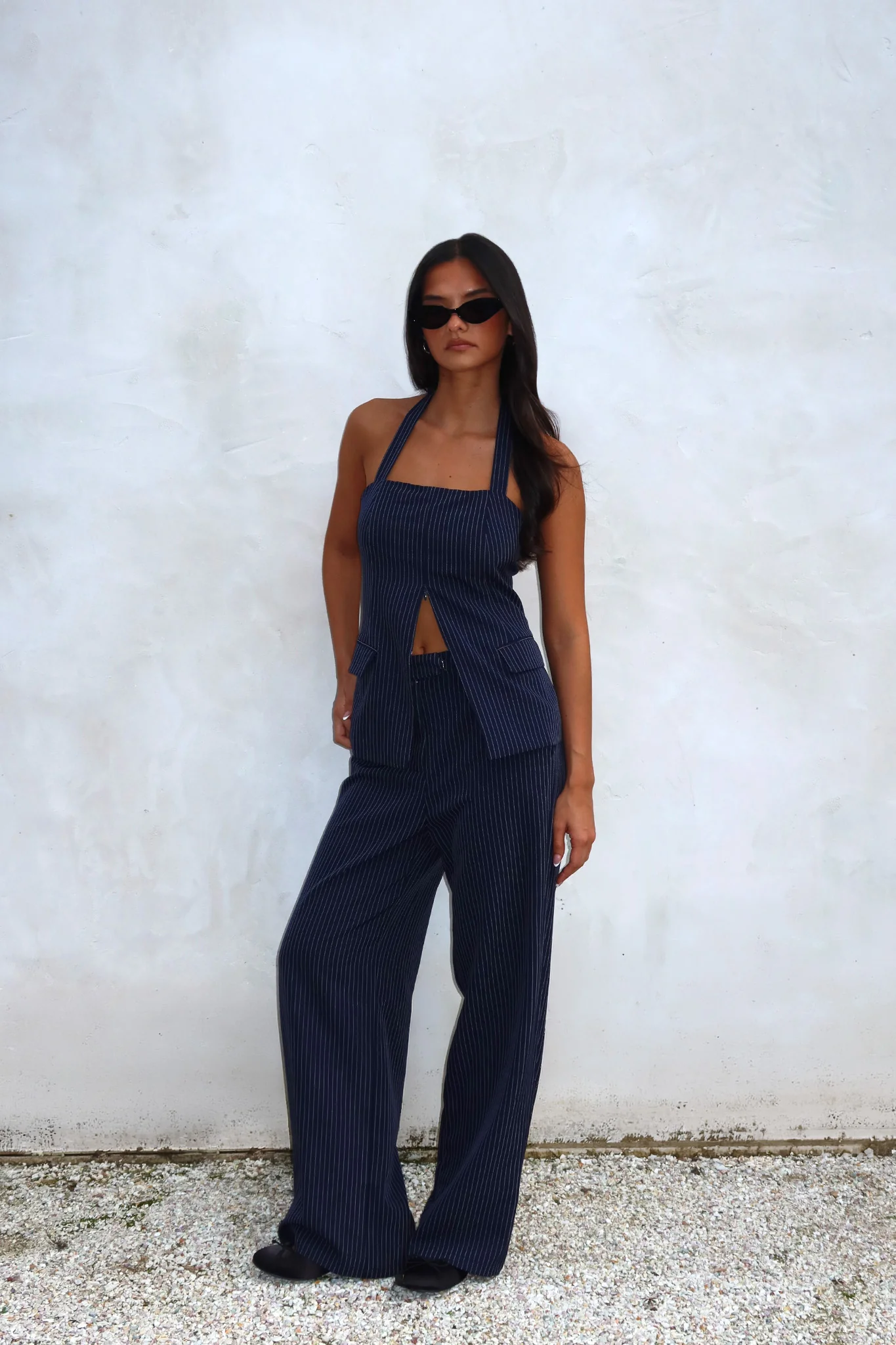 Renee Wide Leg Pants Pinstripe Navy - Image 2