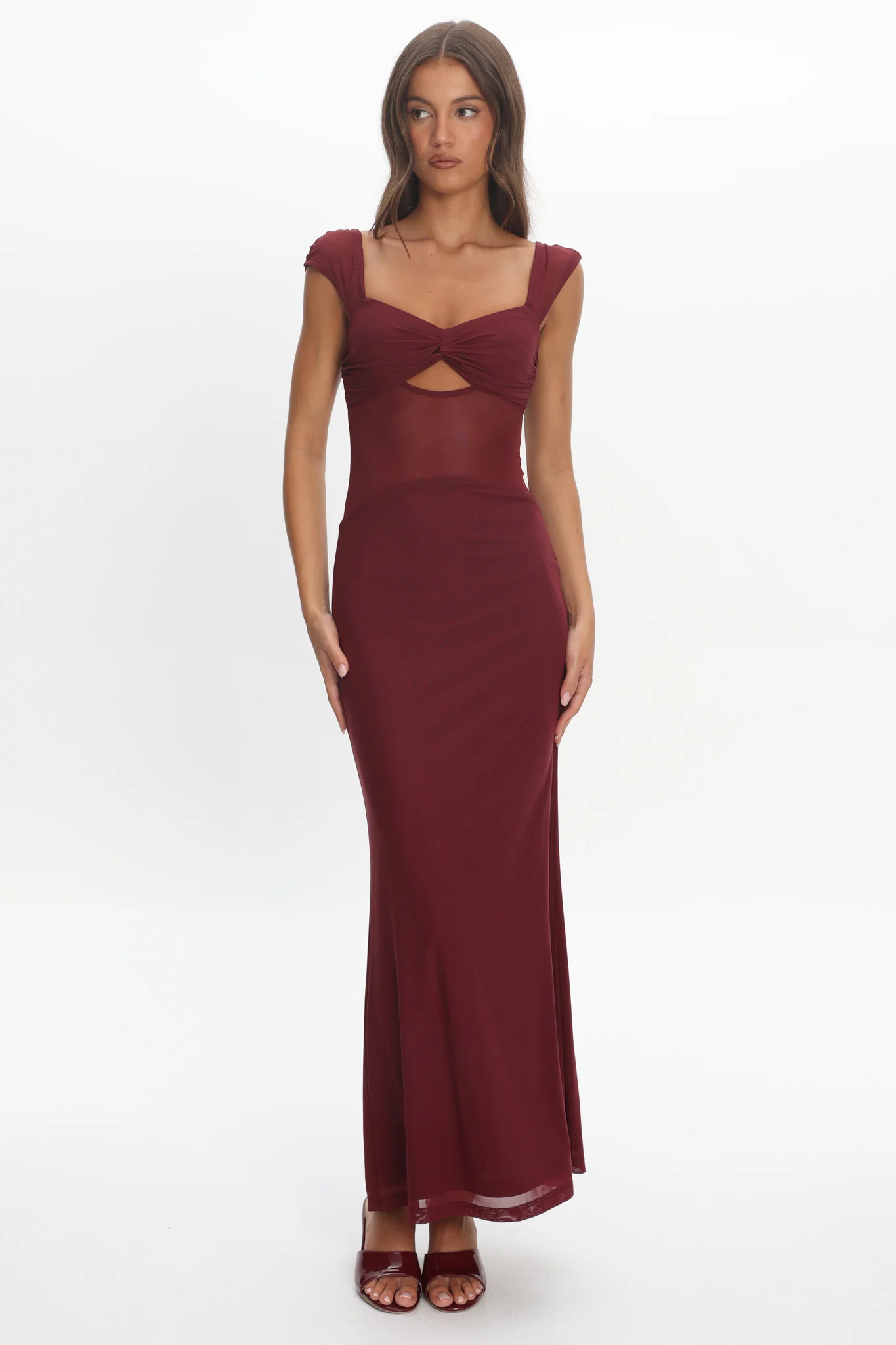 Renella Mesh Waist Maxi Dress Wine - Image 4