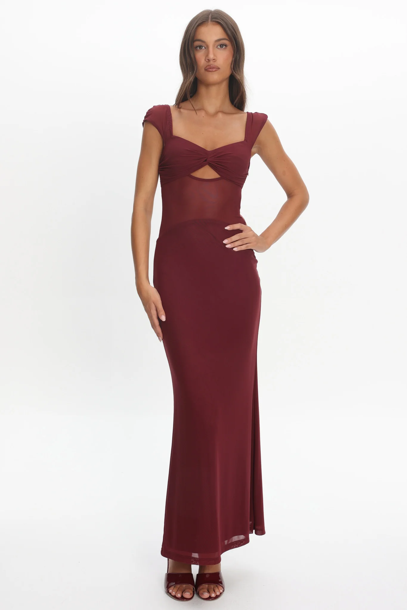 Renella Mesh Waist Maxi Dress Wine - Image 5