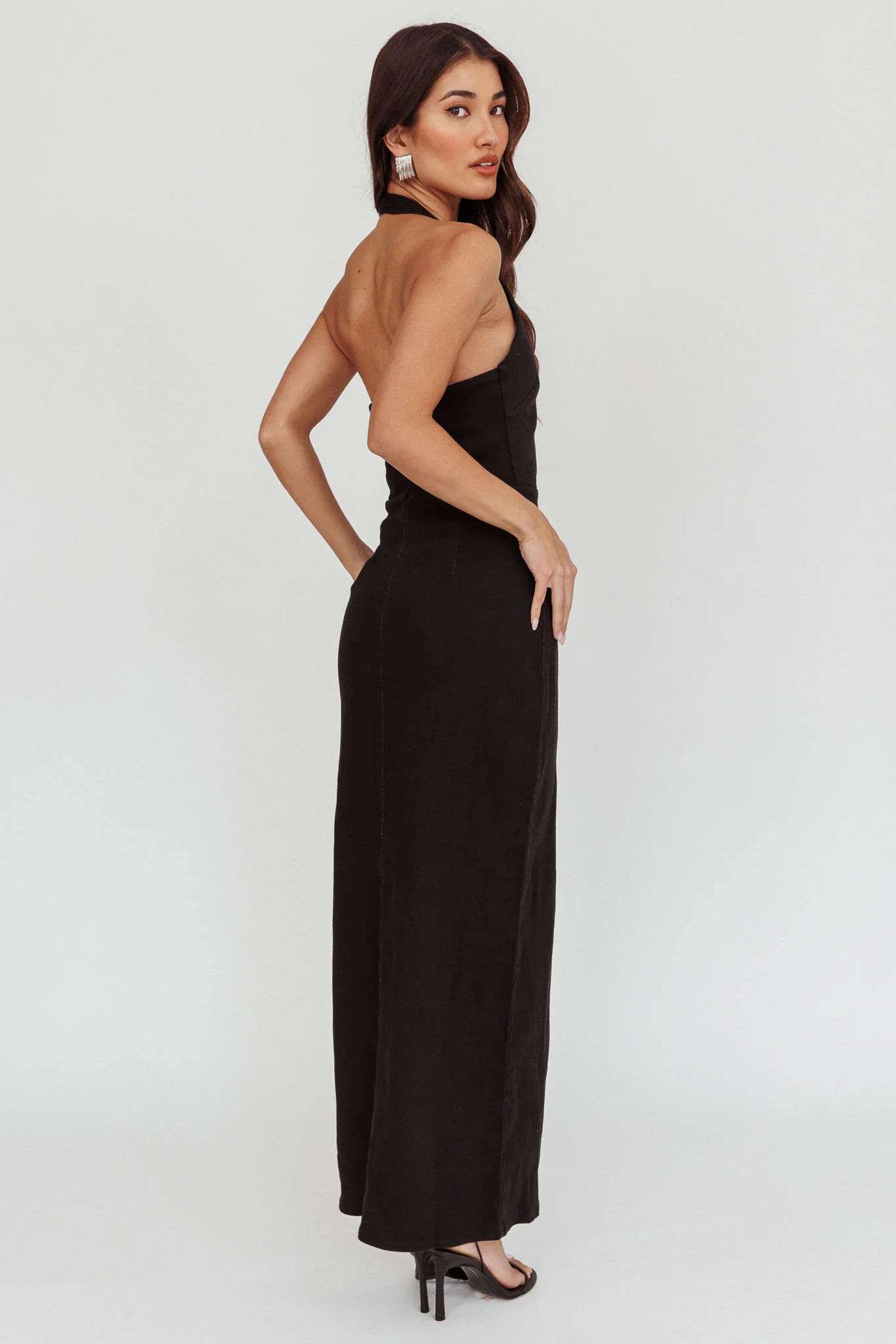 Renita Halterneck Button Maxi Dress Black - Image 2