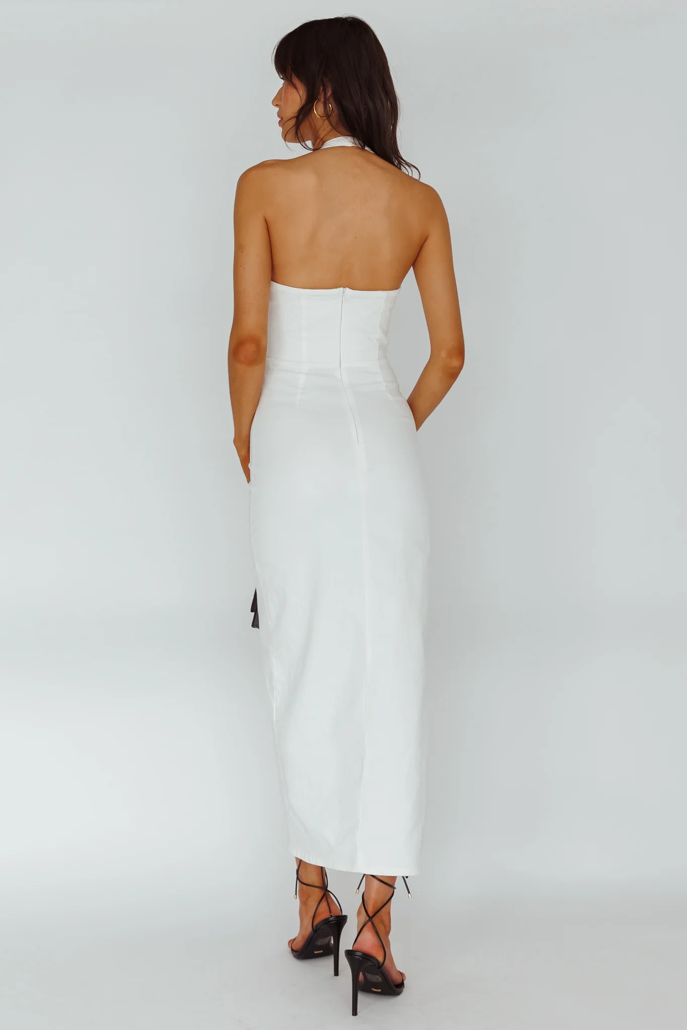 Renita Halterneck Button Maxi Dress White - Image 2