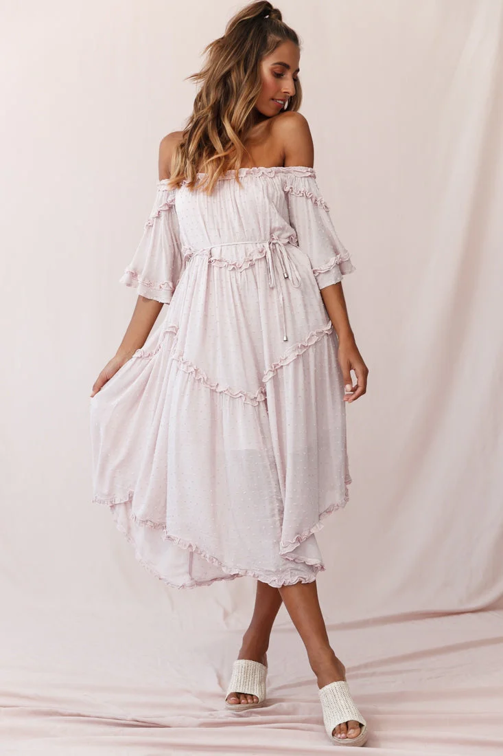 Renoir Off-Shoulder Frill Trim Midi Dress Mauve - Image 2