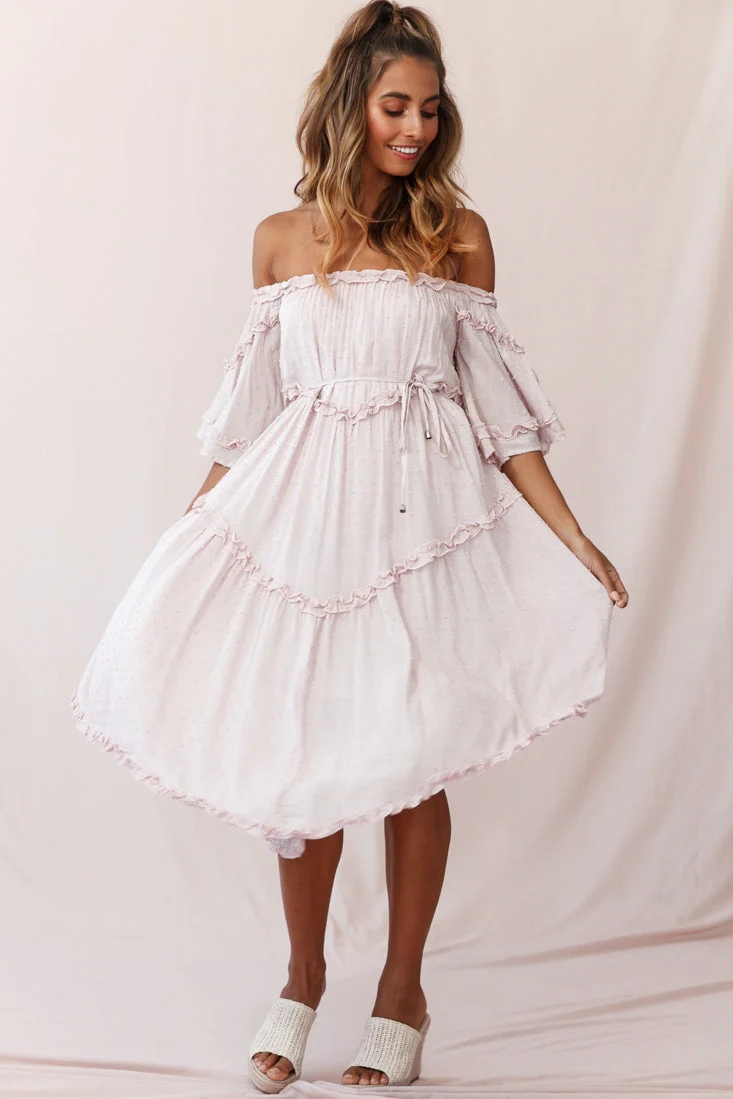 Renoir Off-Shoulder Frill Trim Midi Dress Mauve - Image 7