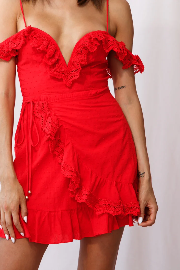 Reverie Cold Shoulder Cami Strap Dress Red - Image 4