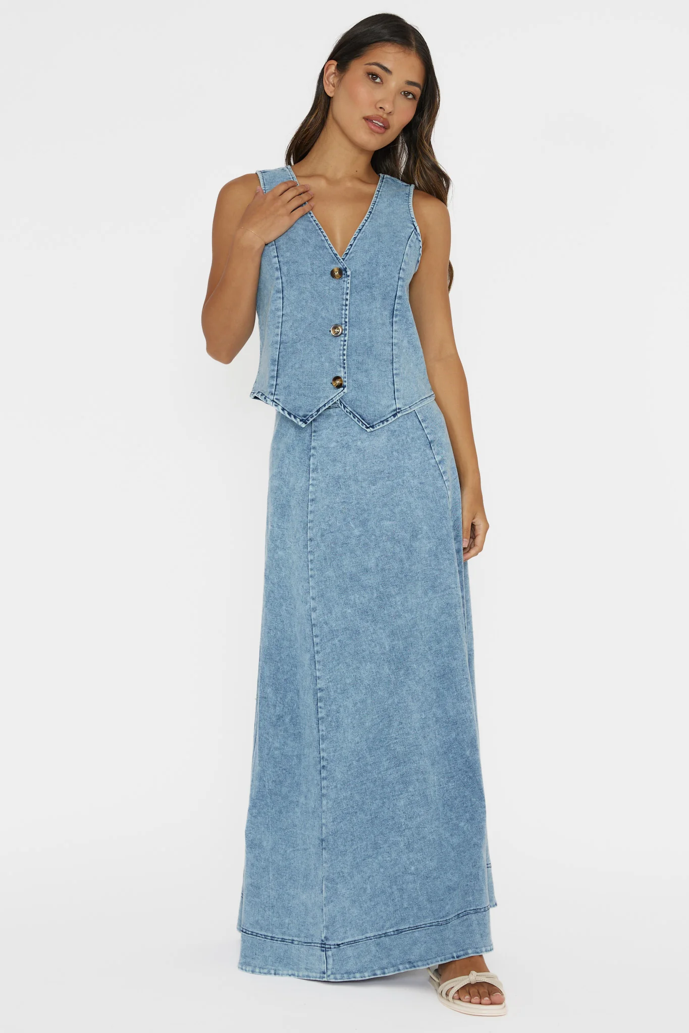 Rhythms Button Vest Denim Blue - Image 3