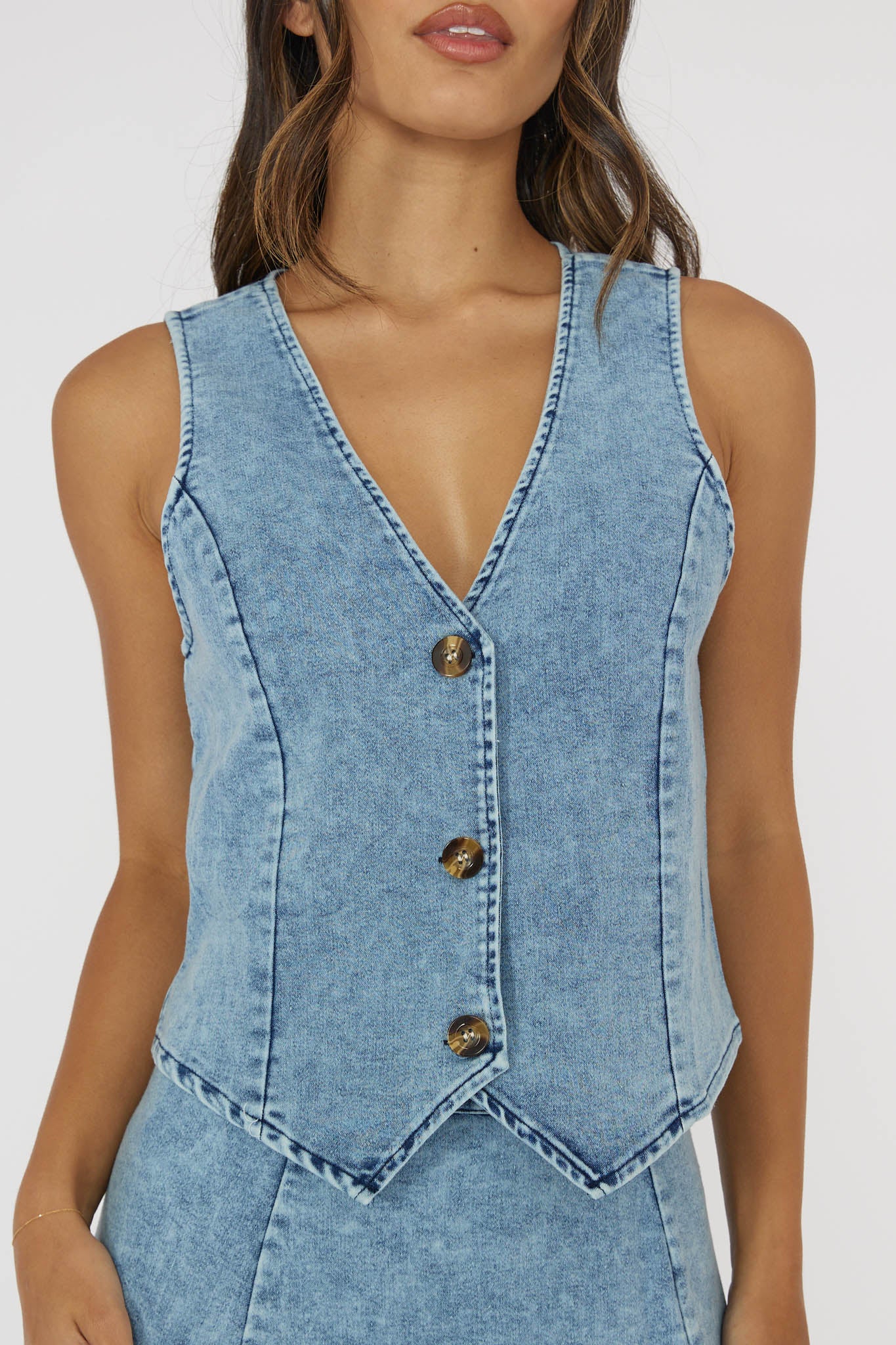 Rhythms Button Vest Denim Blue - Image 4