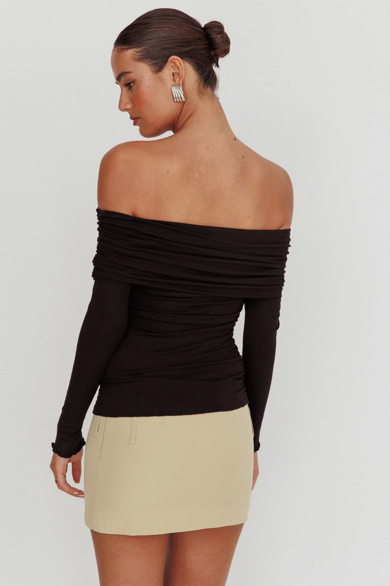 Ricki Off-Shoulder Long Sleeve Top Black - Image 2