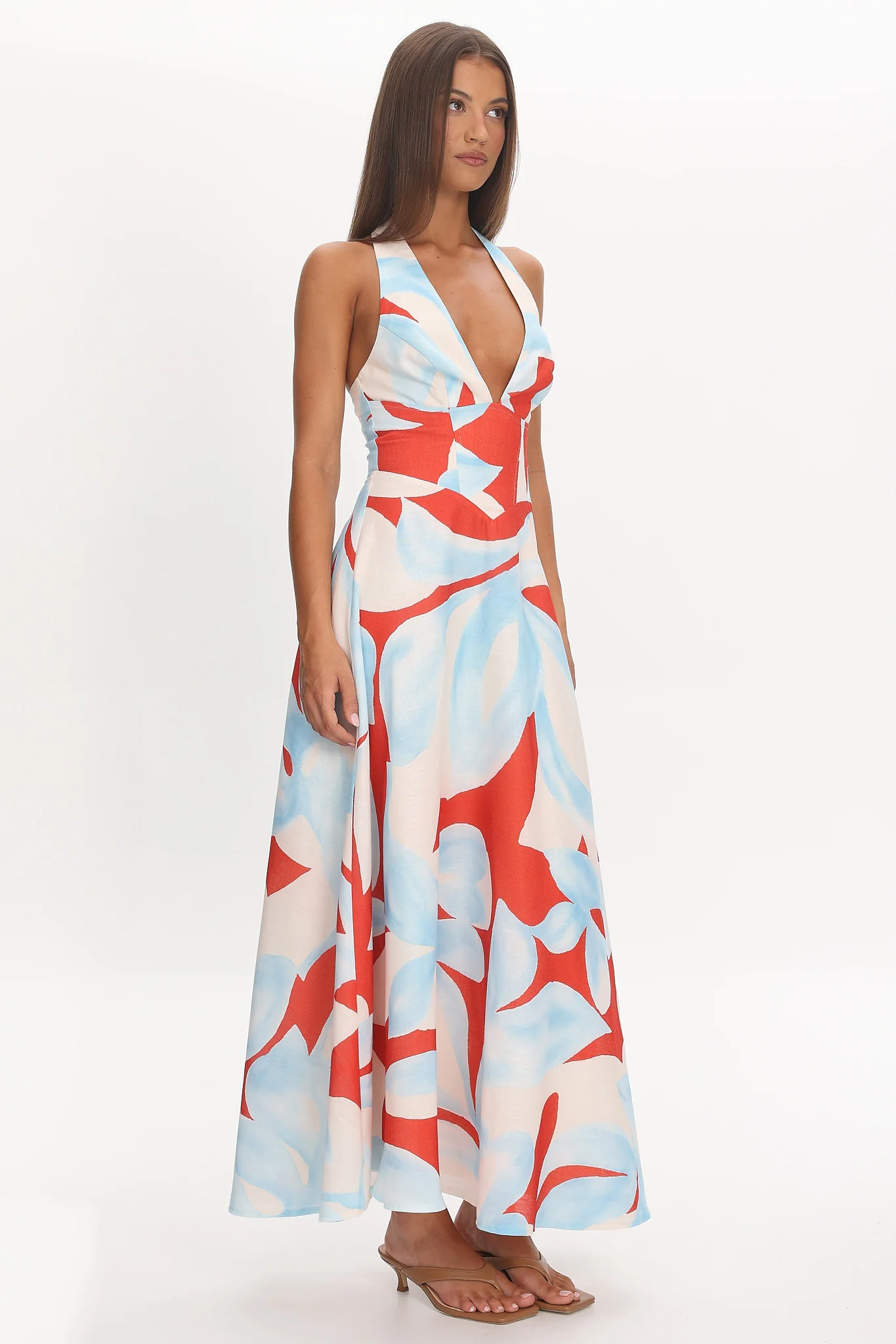 Riga Halterneck Maxi Dress Blue Multi - Image 2
