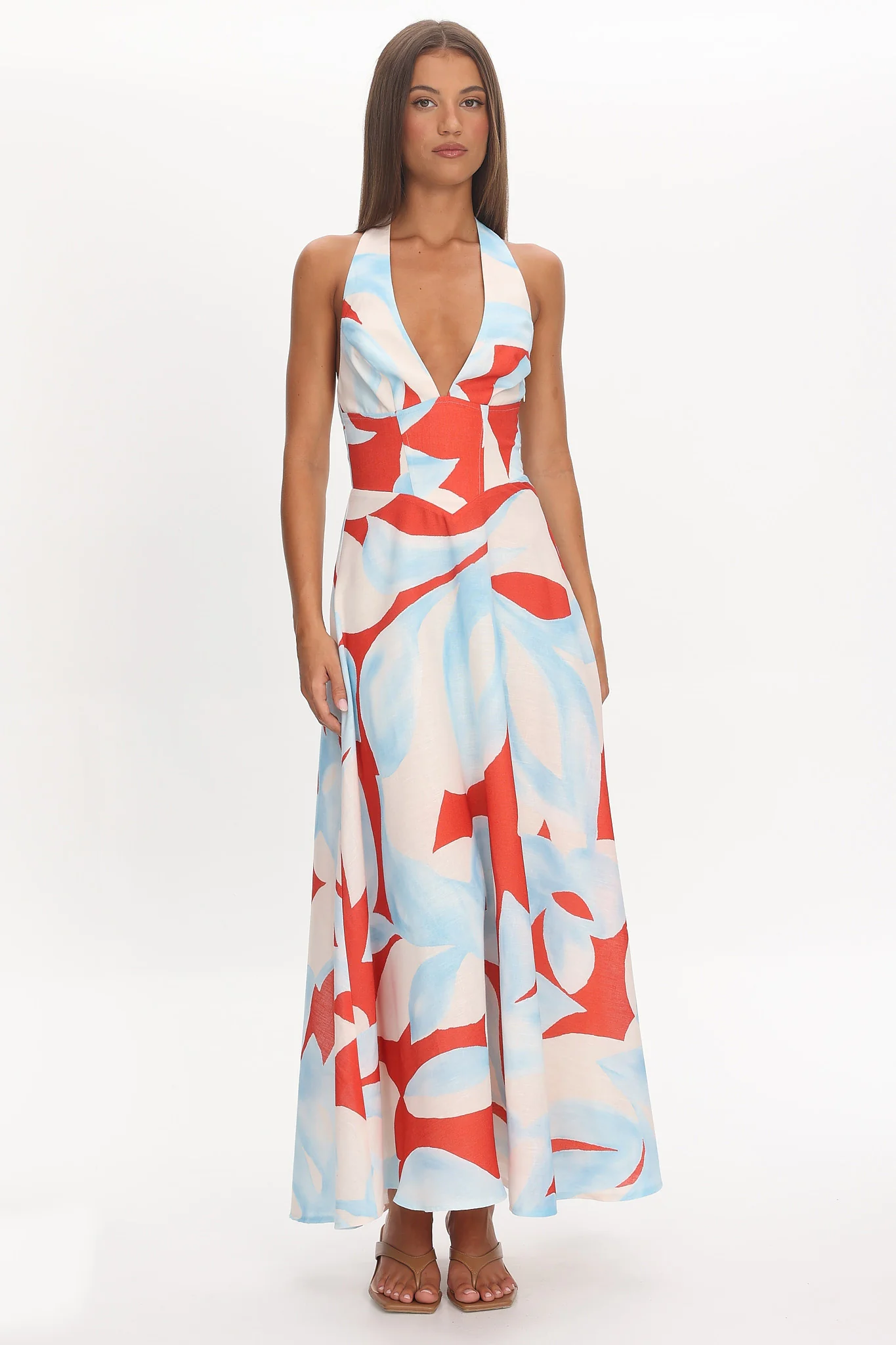 Riga Halterneck Maxi Dress Blue Multi - Image 5