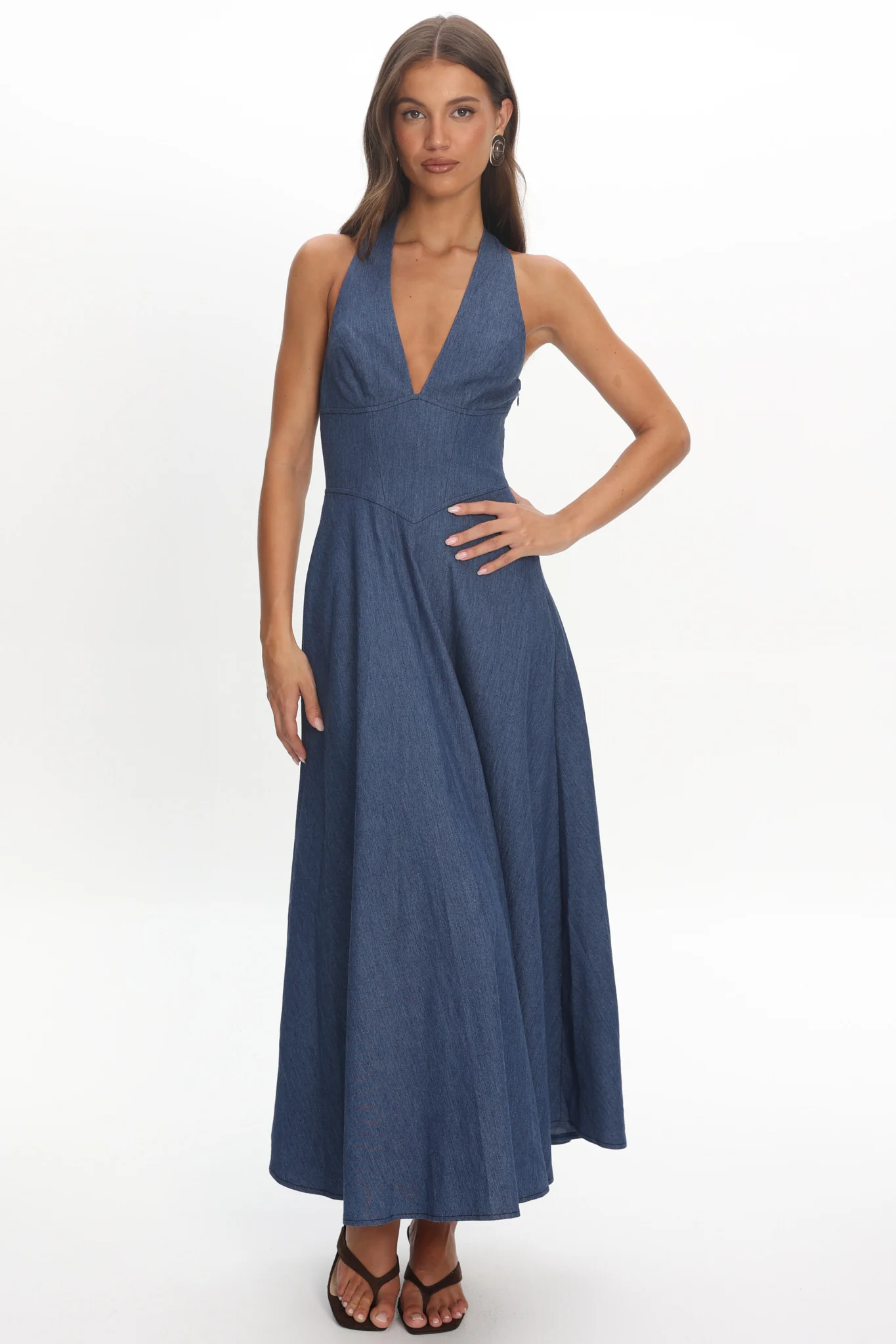 Riga Halterneck Maxi Dress Light Blue - Image 2