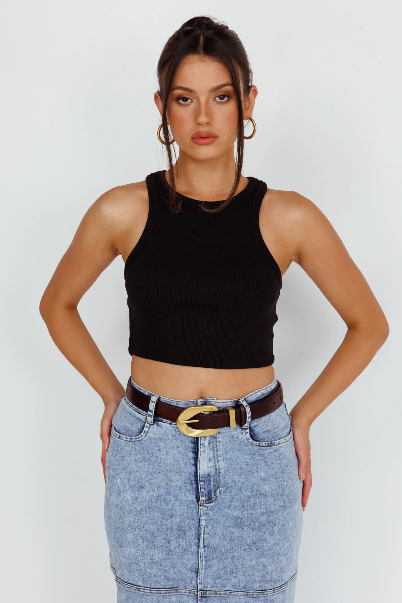 Rigel Gold Buckle Leather Belt Brown - Image 4