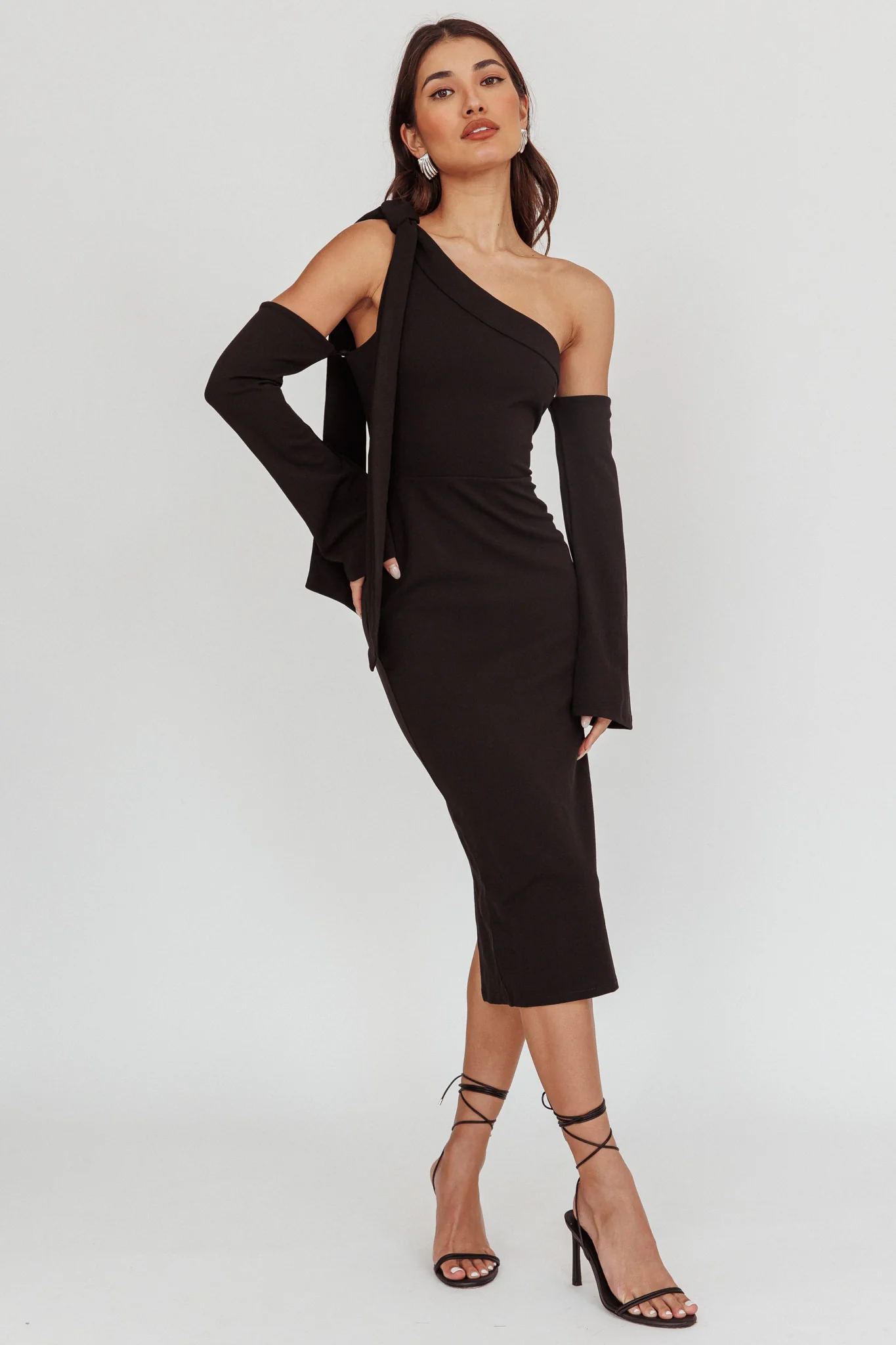 Rigel One-Shoulder Midi Dress Black - Image 6