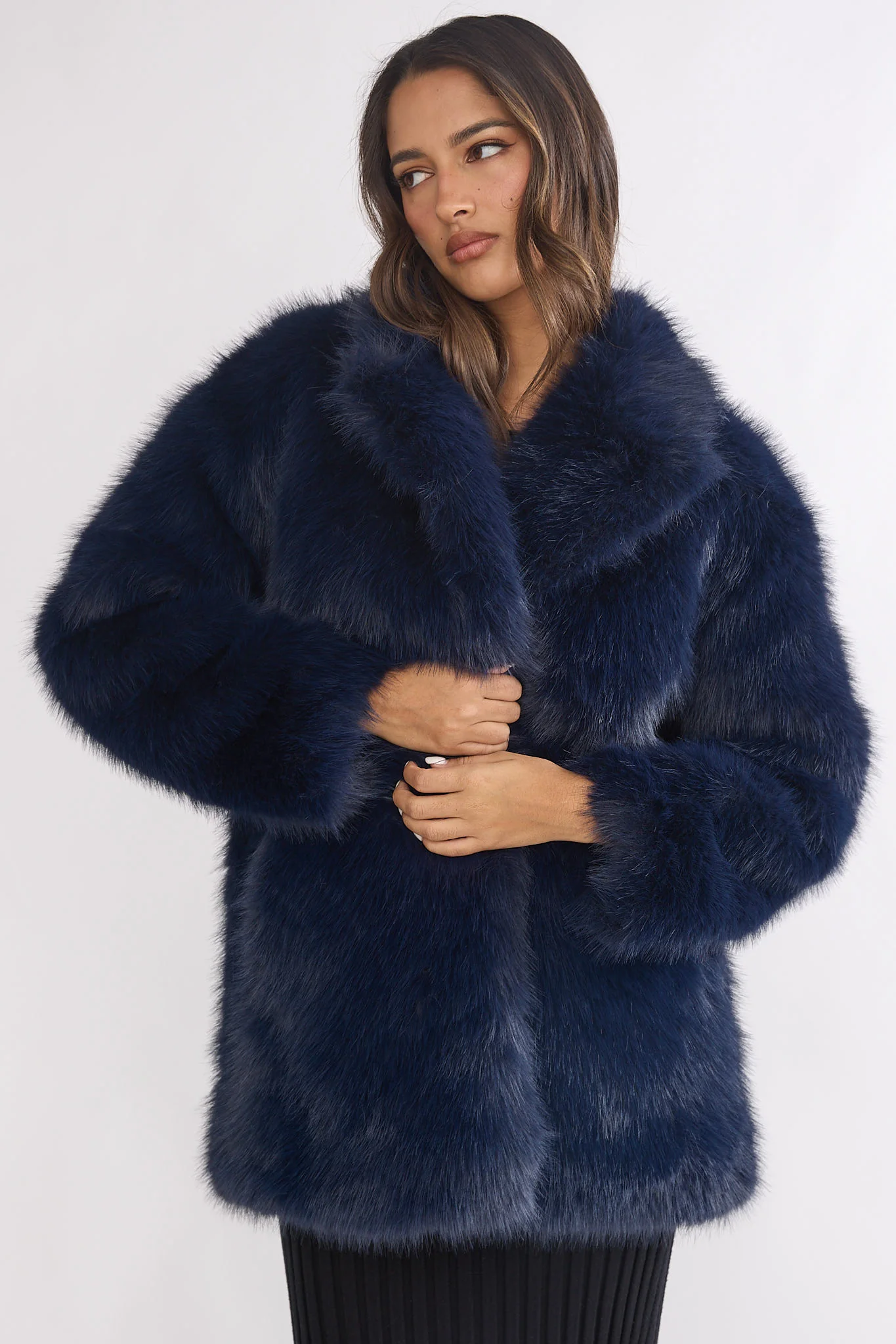 Rilani Faux Fur Pocket Coat Navy - Image 5