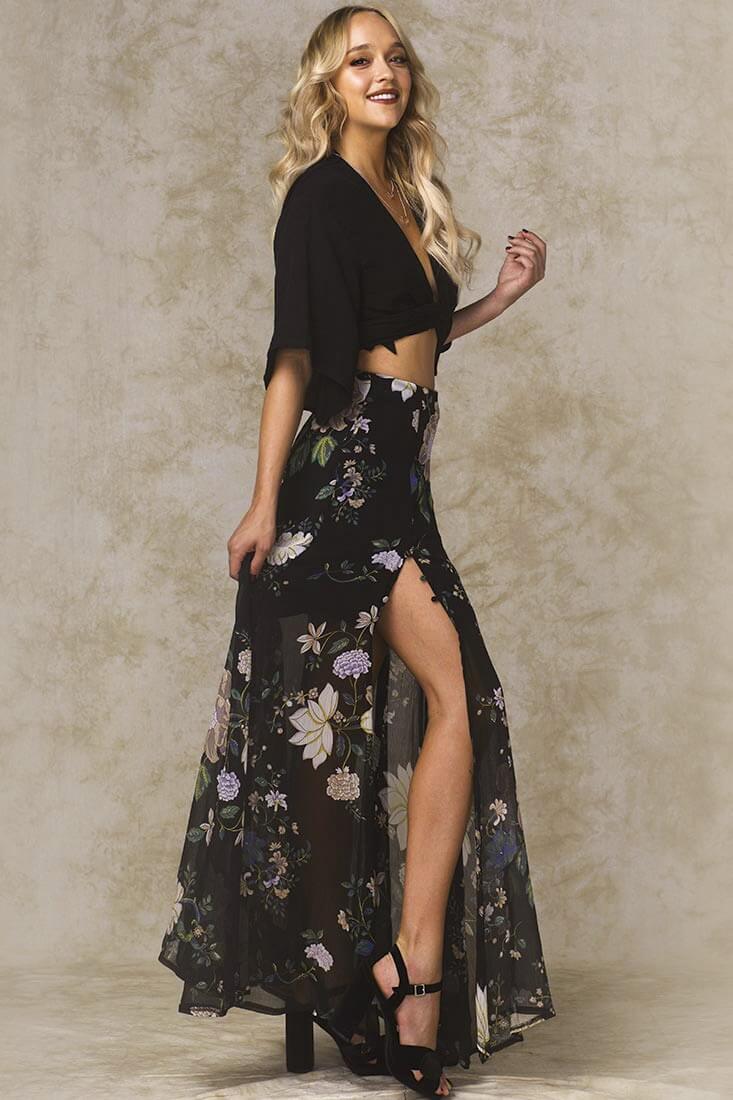 Riley High Slit Button Up Skirt Black - Image 3