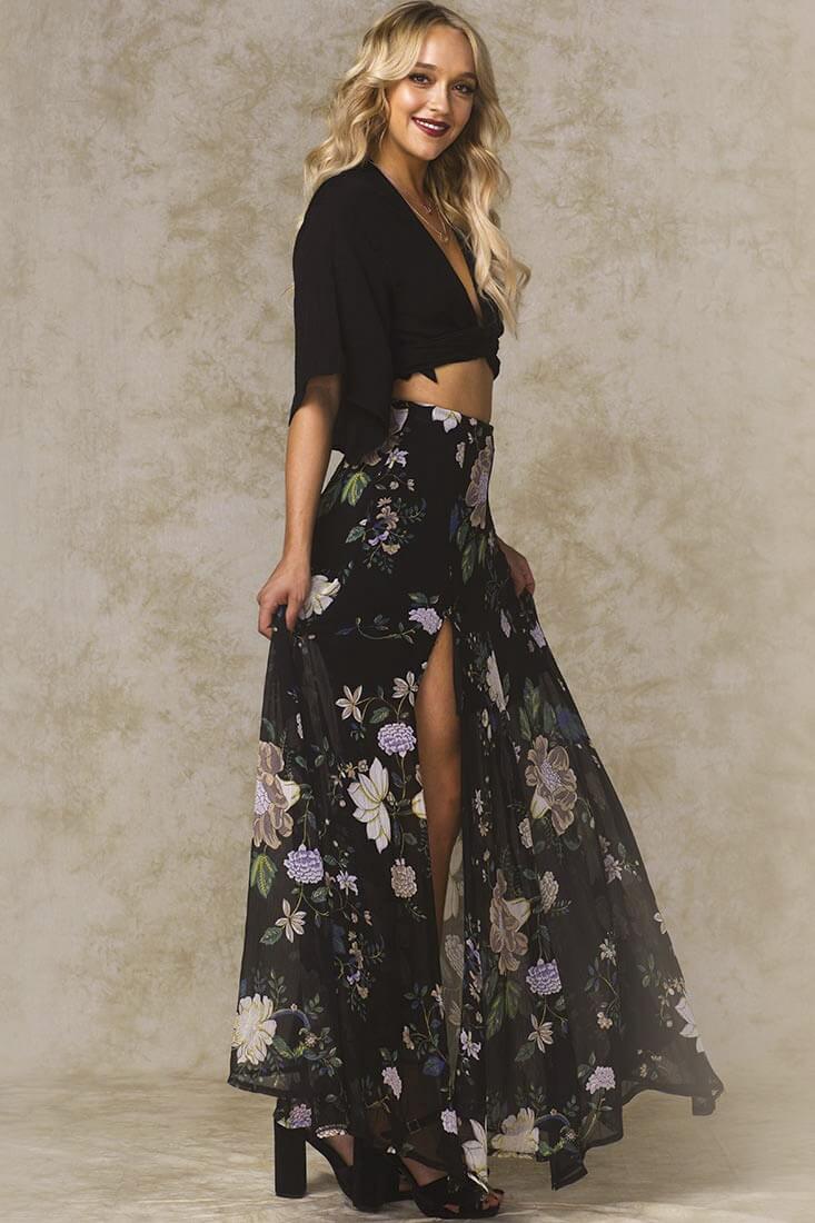 Riley High Slit Button Up Skirt Black - Image 4