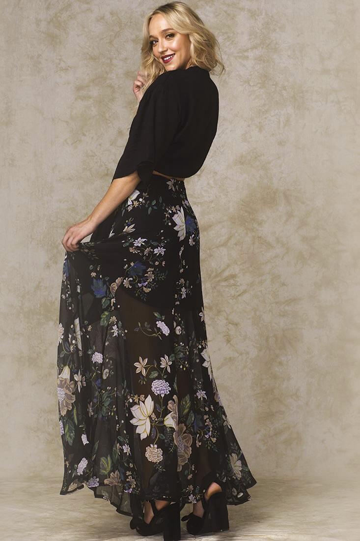 Riley High Slit Button Up Skirt Black - Image 5