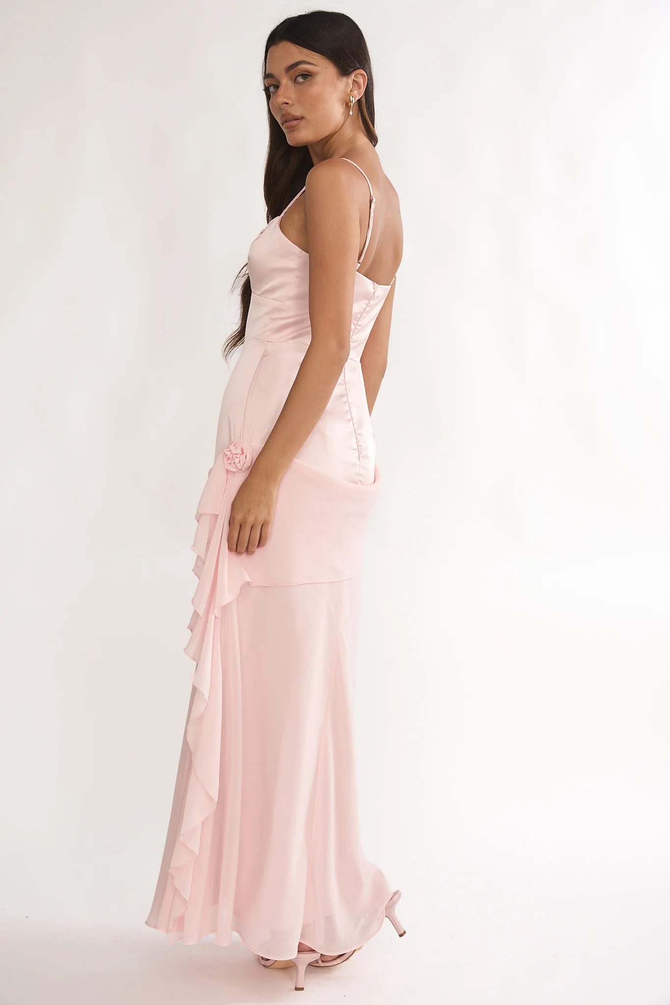 Rivena Rosette Chiffon Drape Maxi Dress Pink - Image 2