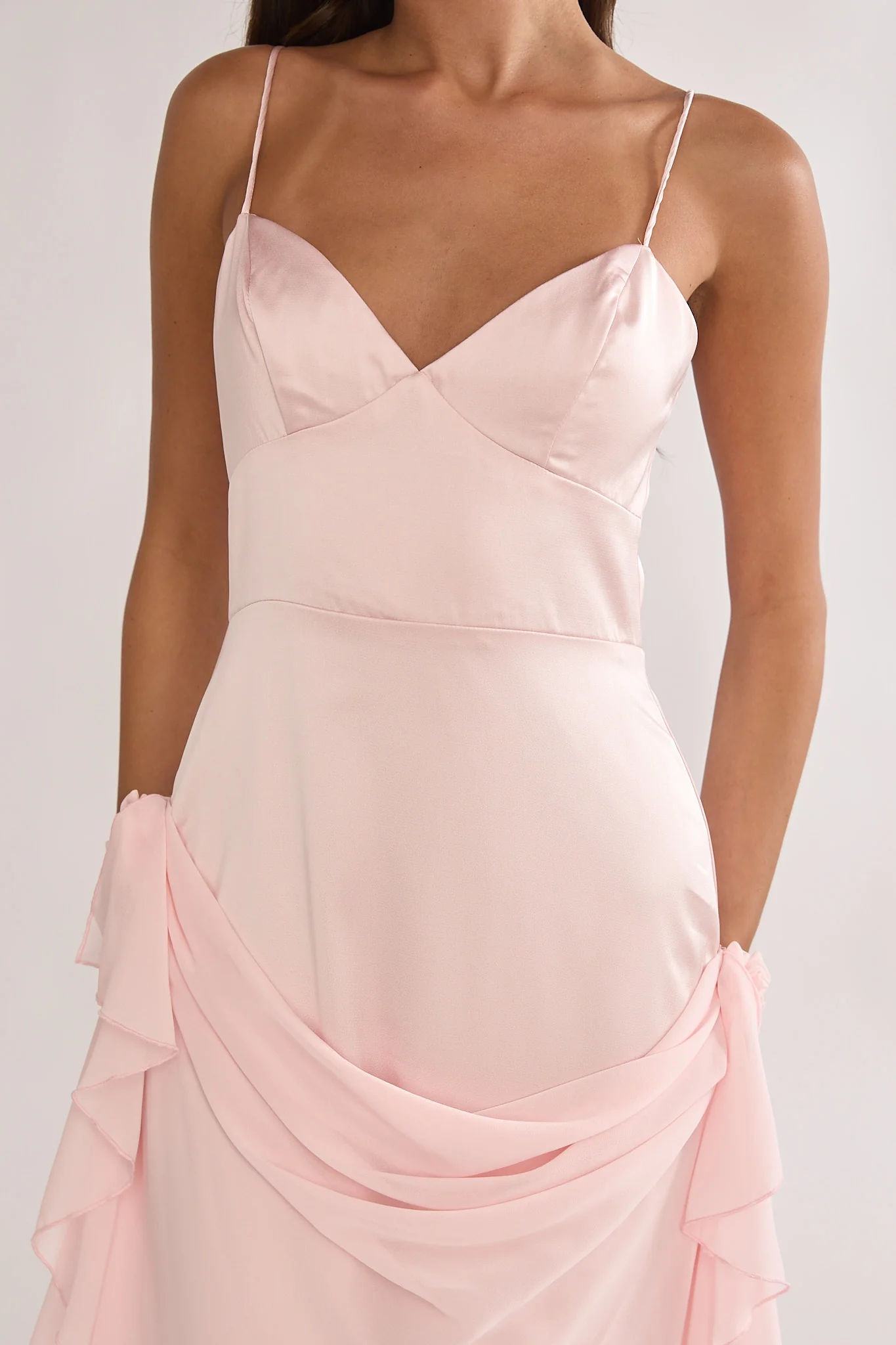 Rivena Rosette Chiffon Drape Maxi Dress Pink - Image 3