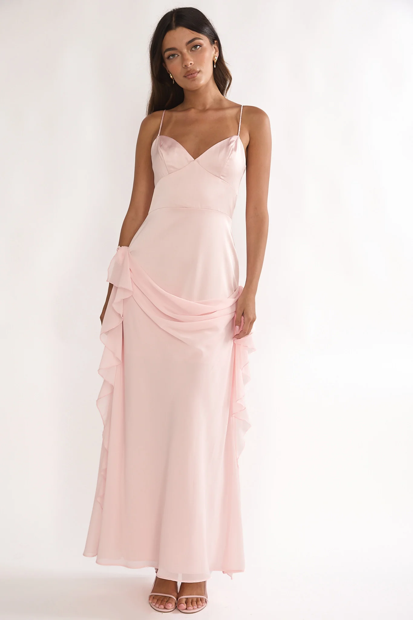 Rivena Rosette Chiffon Drape Maxi Dress Pink - Image 4
