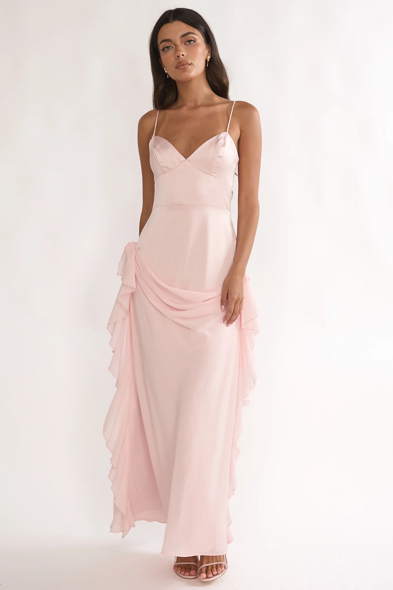 Rivena Rosette Chiffon Drape Maxi Dress Pink - Image 5
