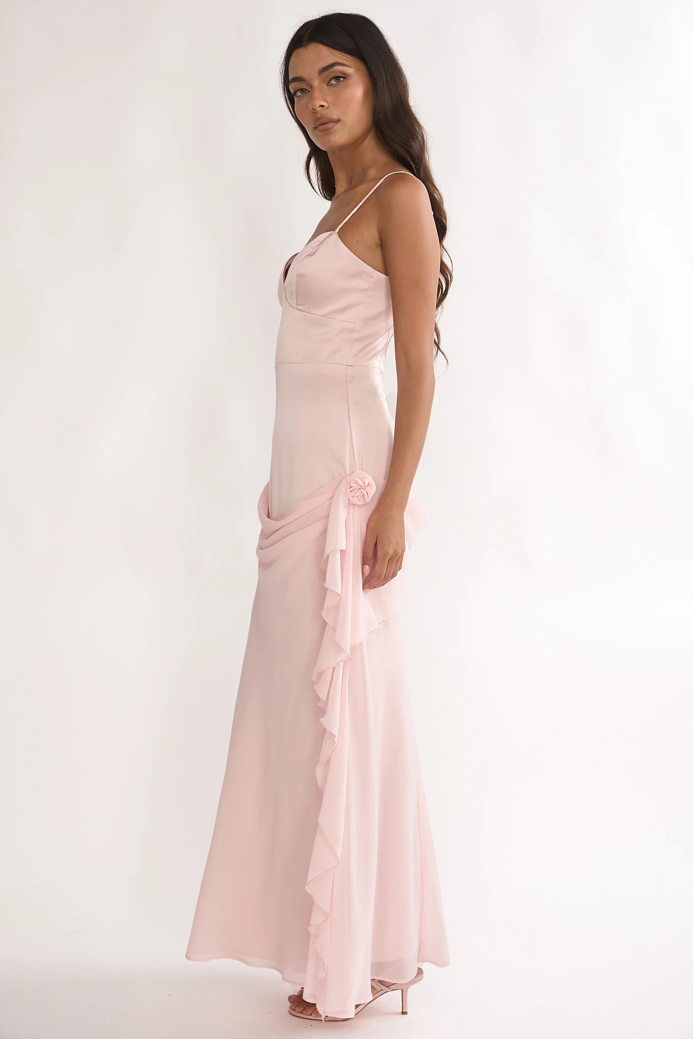 Rivena Rosette Chiffon Drape Maxi Dress Pink - Image 6