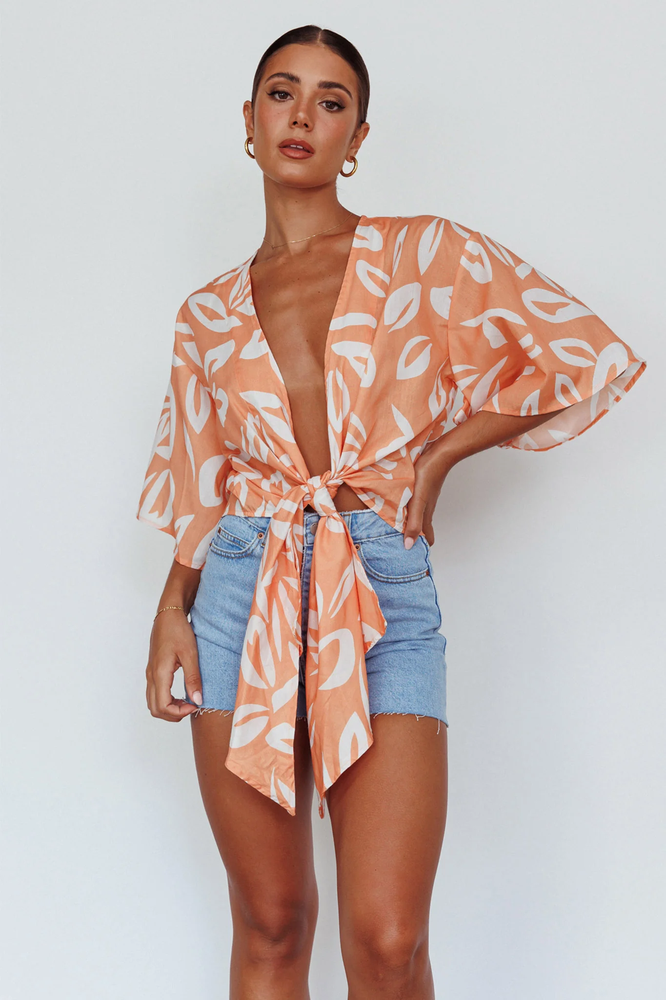 Rivera Deep-V Waist-Tie Top Leaves Mango - Image 5